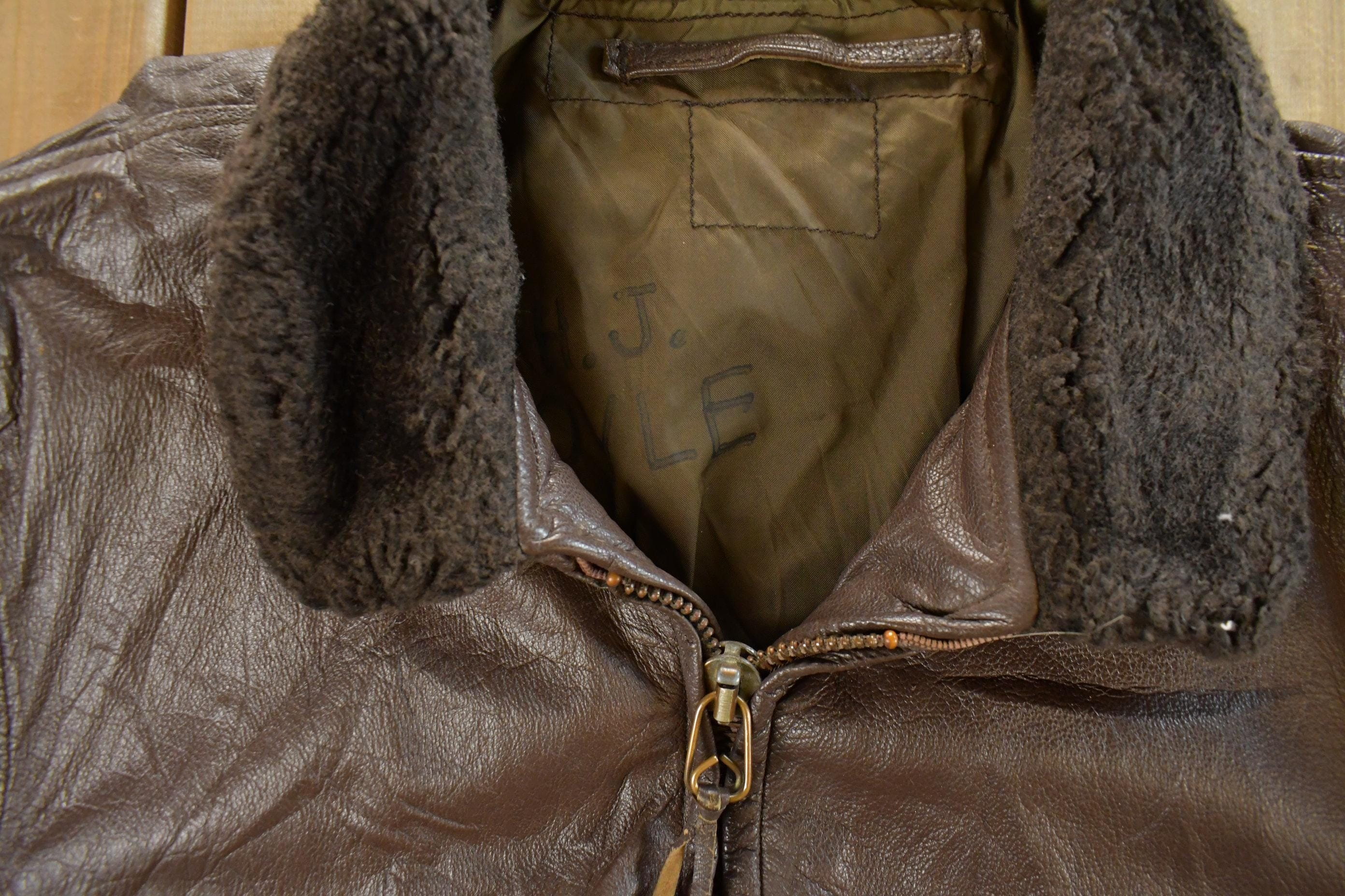 Vintage 1980s Leather Bomber Flight Jacket Men's Large - Image 5