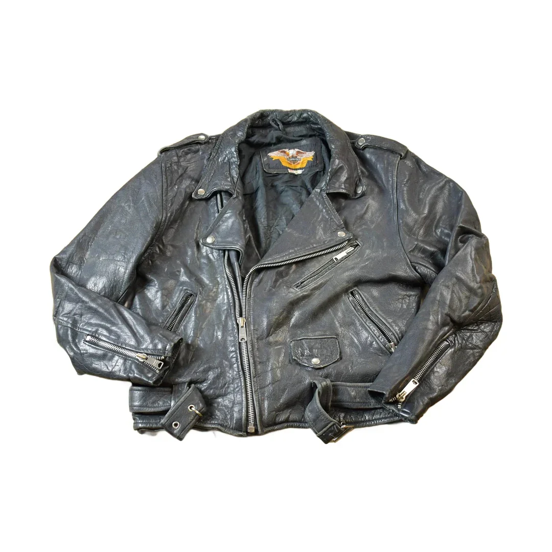 Vintage 1980s Leather Gold Biker Jacket - 44R