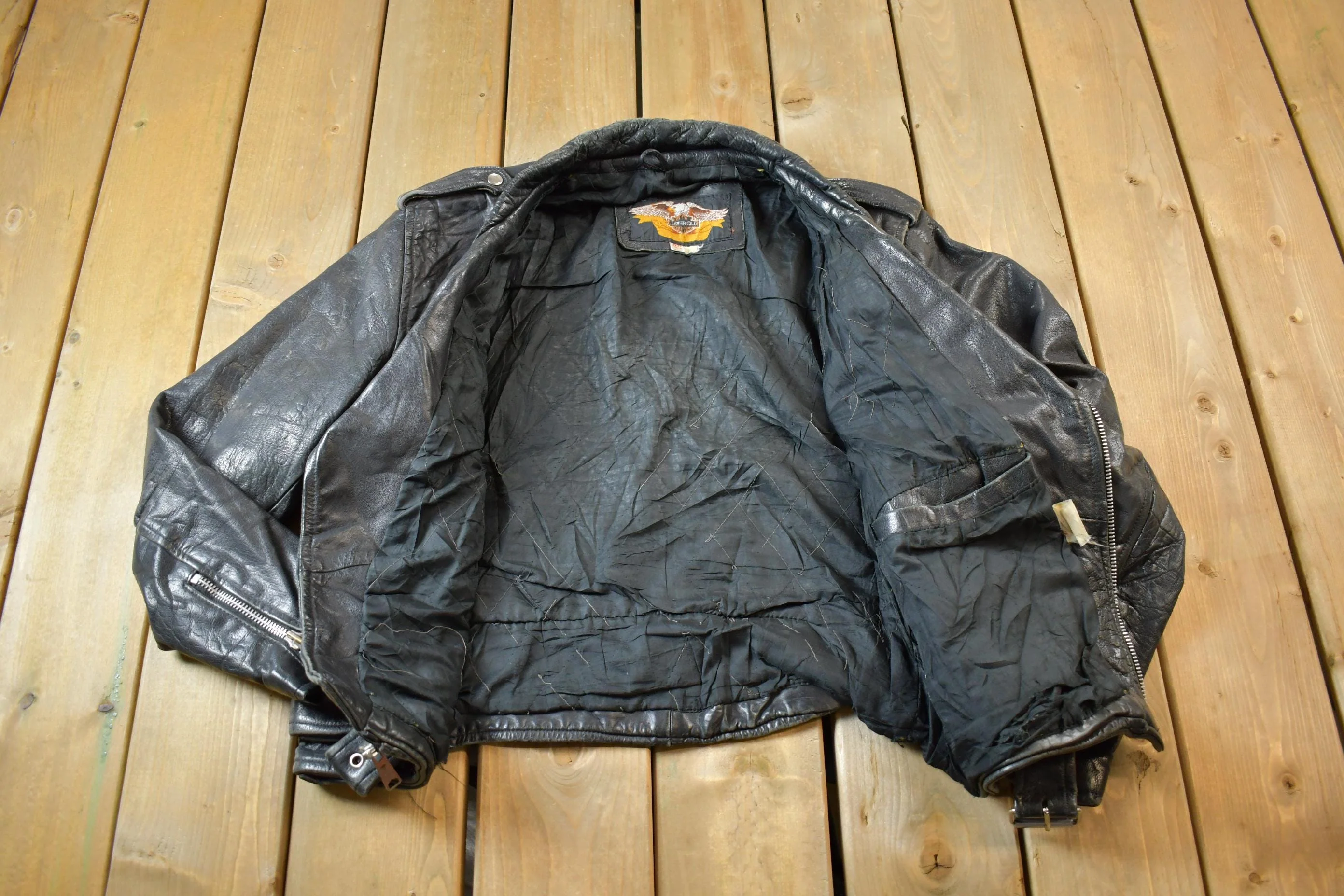 Vintage 1980s Leather Gold Biker Jacket - 44R - Image 3