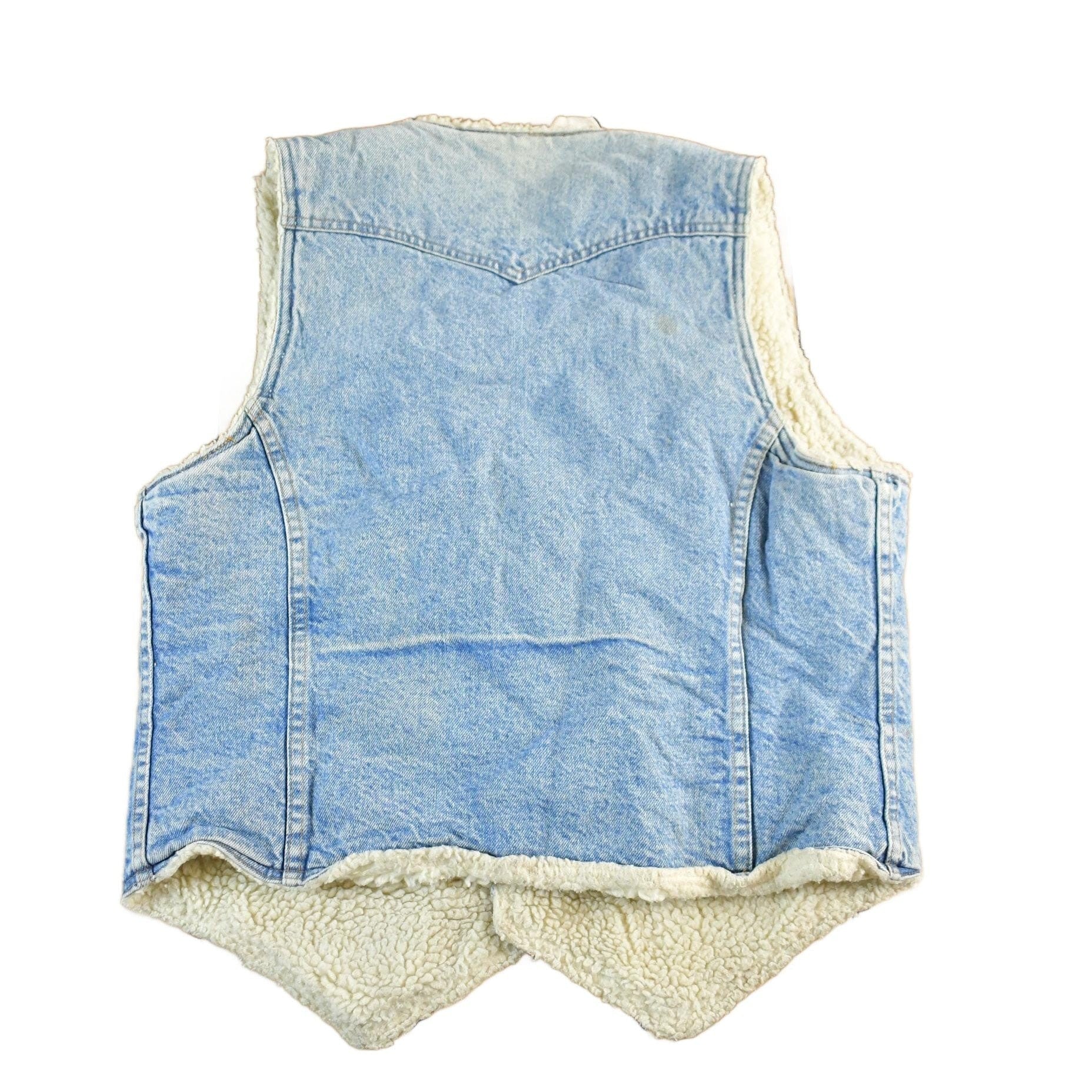 Vintage 1980s Levi's Orange Tab Sherpa Lined Denim Jean Vest Men's S-M - Image 2