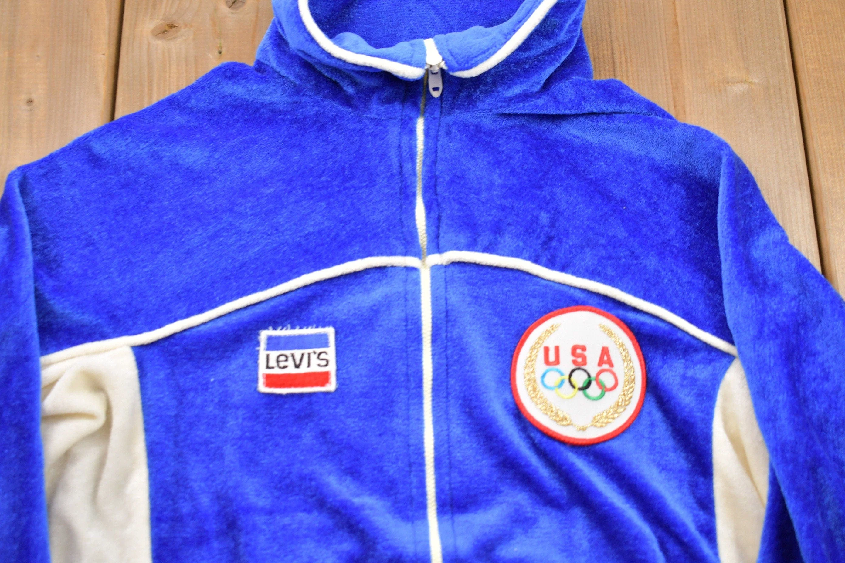 Vintage 1980s Levi's USA Olympics Full Zip Fleece Sweater Men's S - Image 3