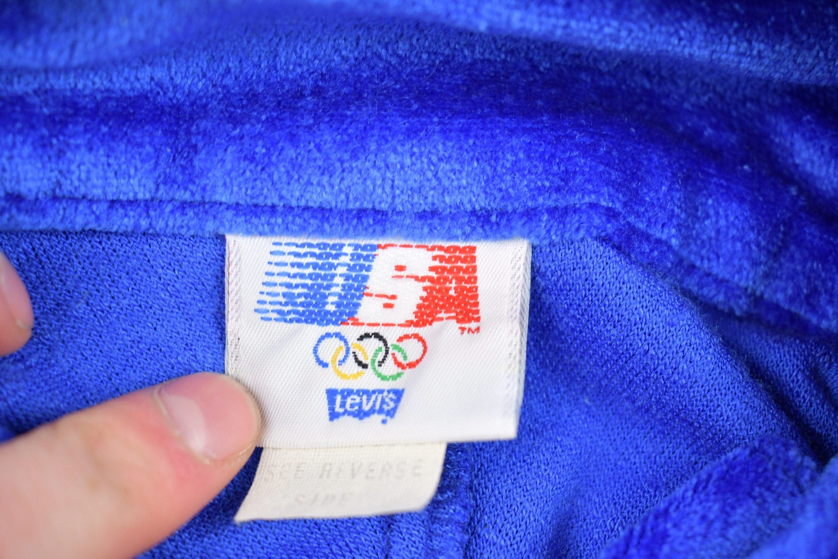 Vintage 1980s Levi's USA Olympics Full Zip Fleece Sweater Men's S - Image 4