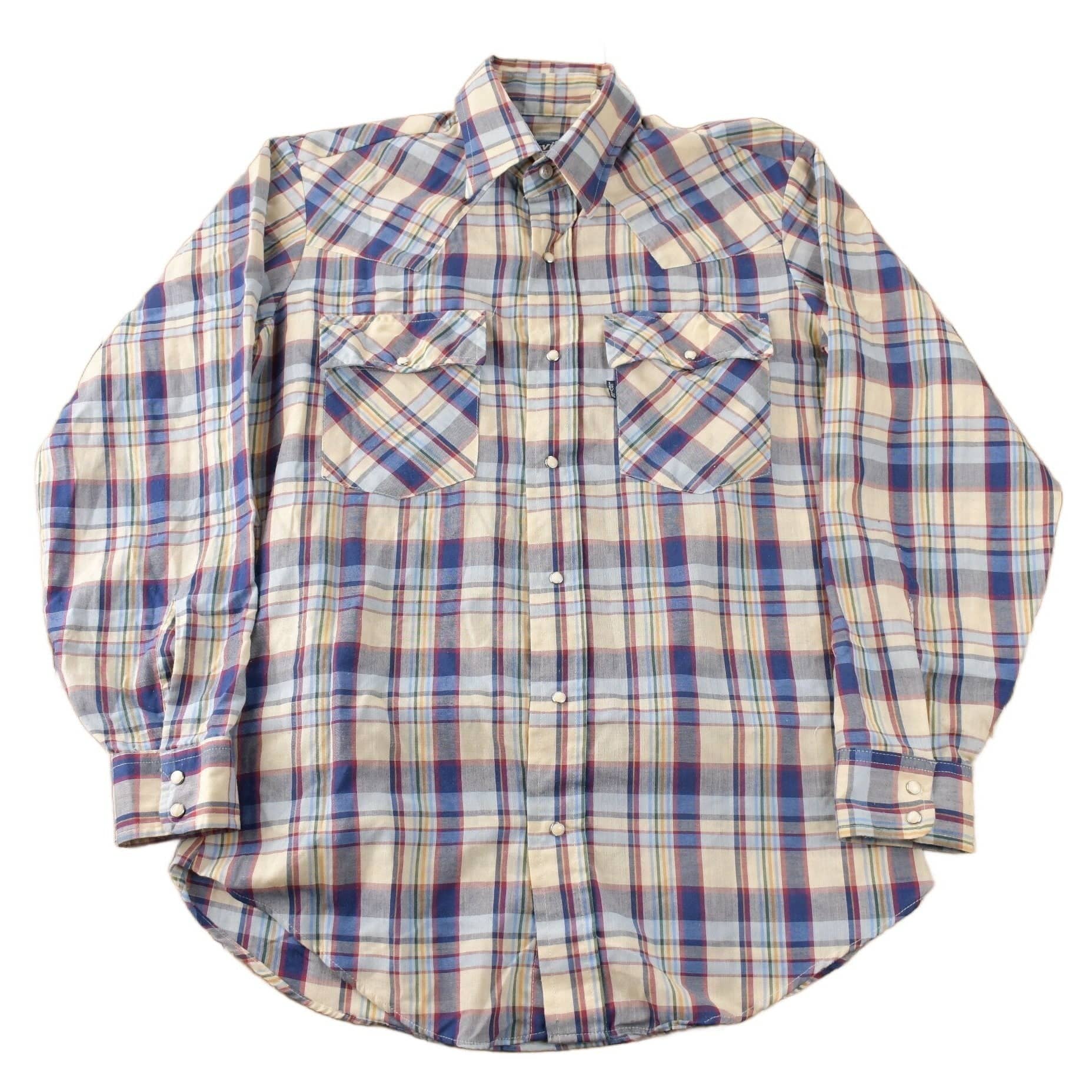 Vintage 1980s Levi's Western Wear Pearl Snap Plaid Long Sleeve Button Up Shirt Men's M