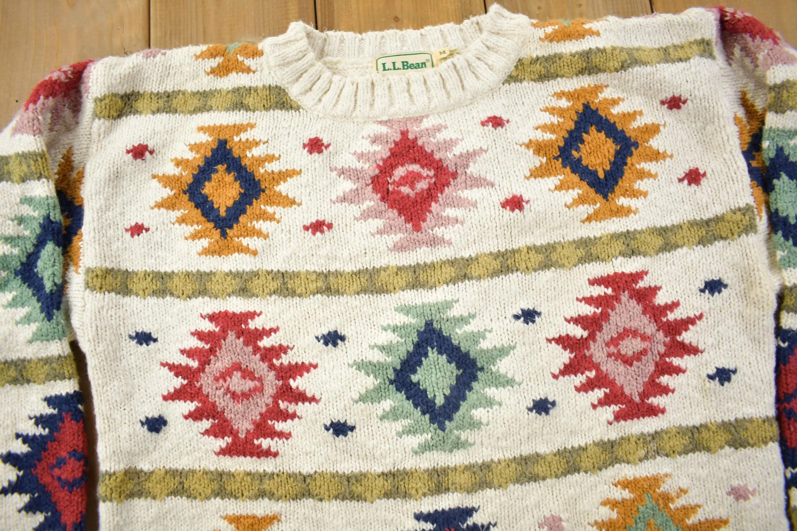 Vintage 1980s LL Bean Aztec Pattern Knit Sweater Men's Medium - Image 3