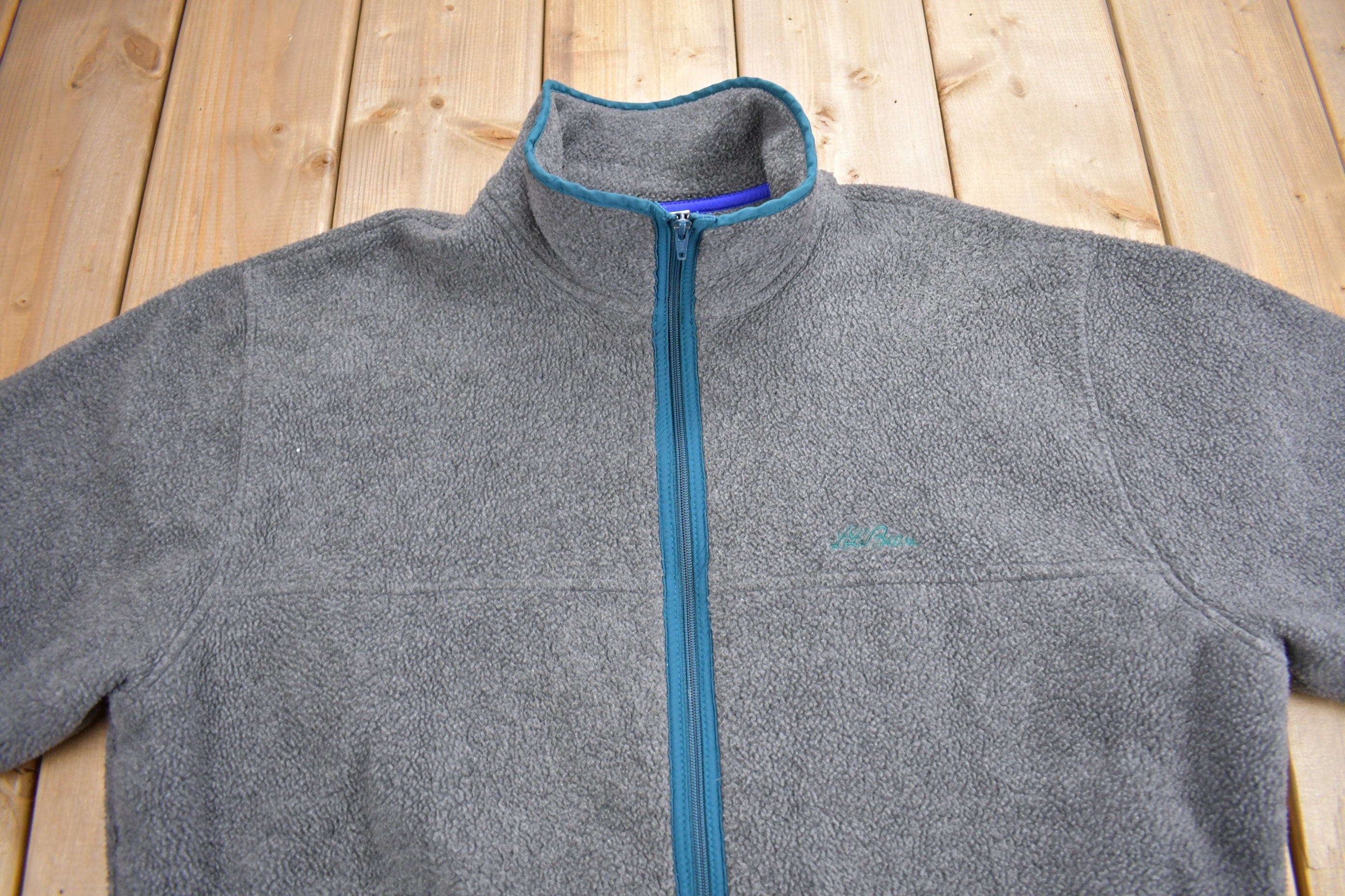 Vintage 1980s LL Bean Full Zip Grey Fleece Sweatshirt Men's 2XL - Image 3