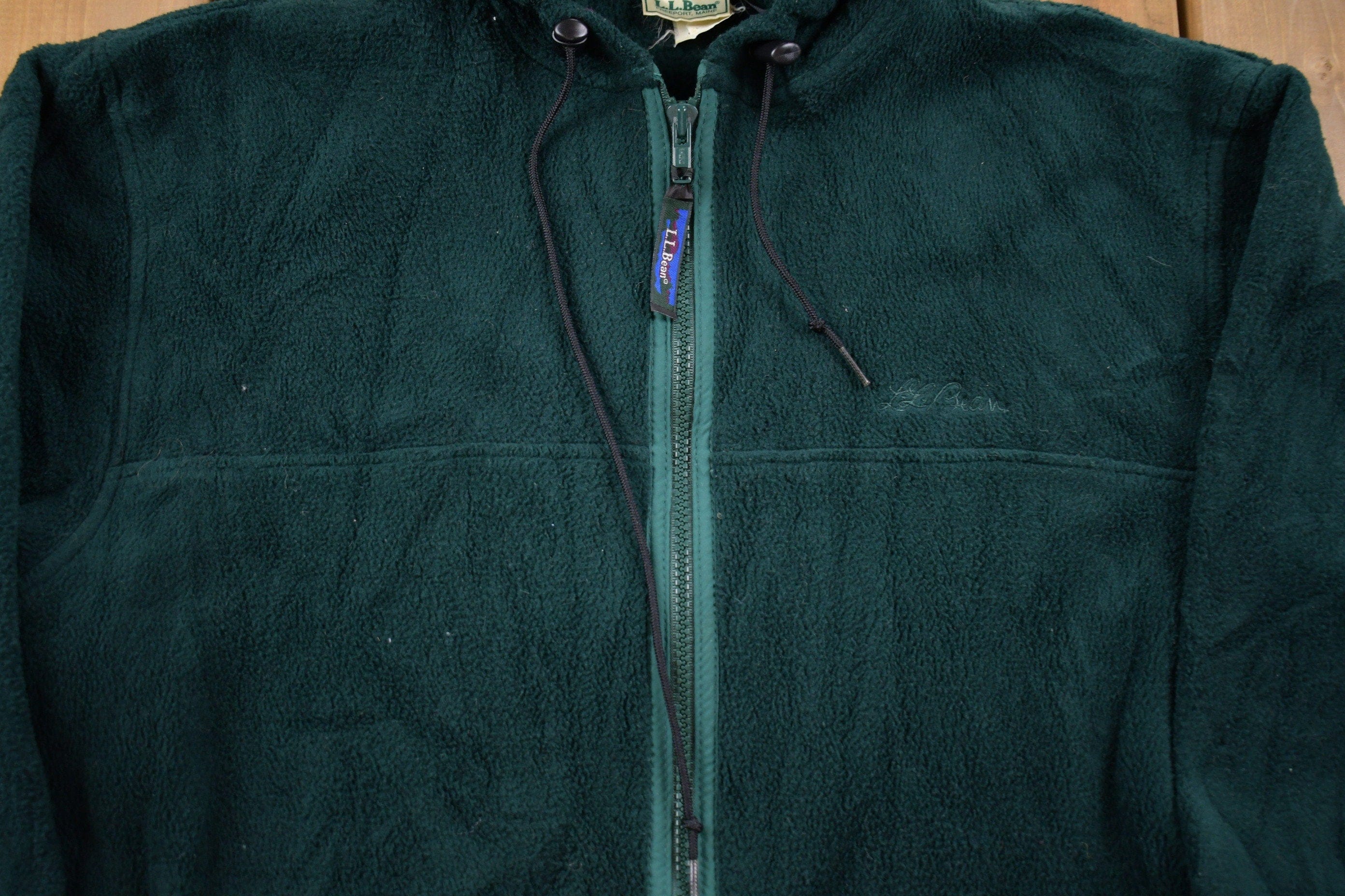 Vintage 1980s LL Bean Full Zip Hooded Fleece Sweater Men's Medium - Image 3