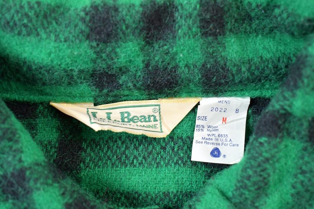 Vintage 1980s LL Bean Green Buffalo Plaid Wool Button Up Shirt Men's Medium - Image 4