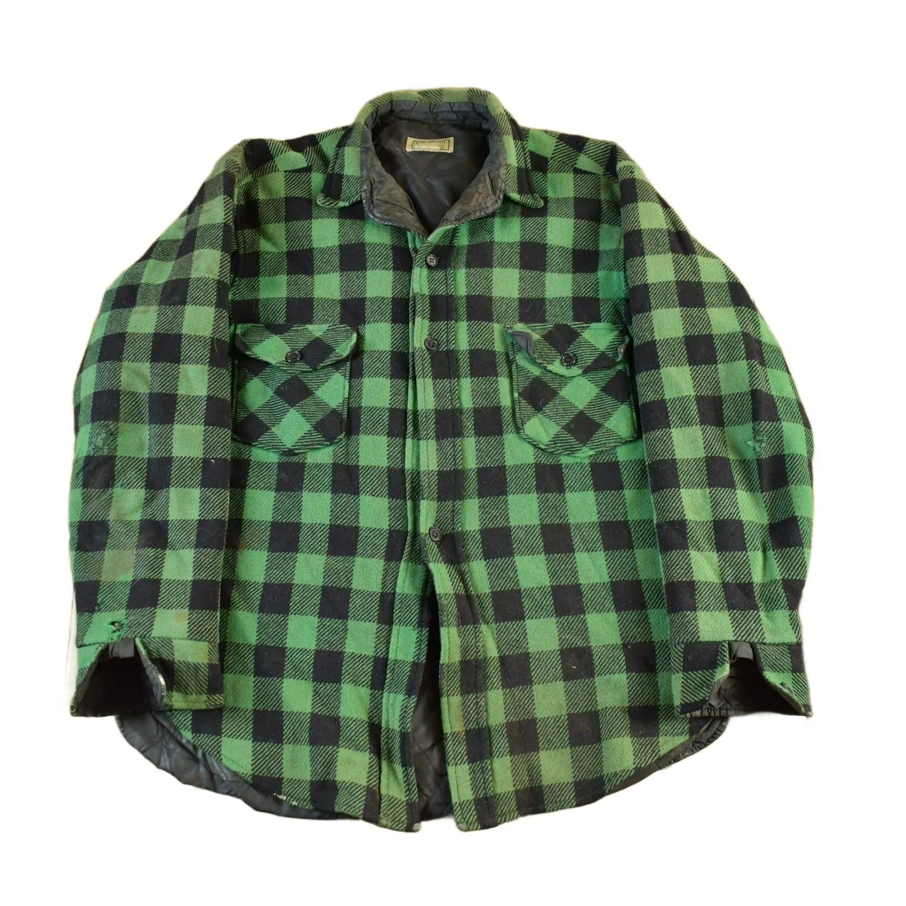 Vintage 1980s LL Bean Plaid Wool Button Up Shirt Jacket Men's Large