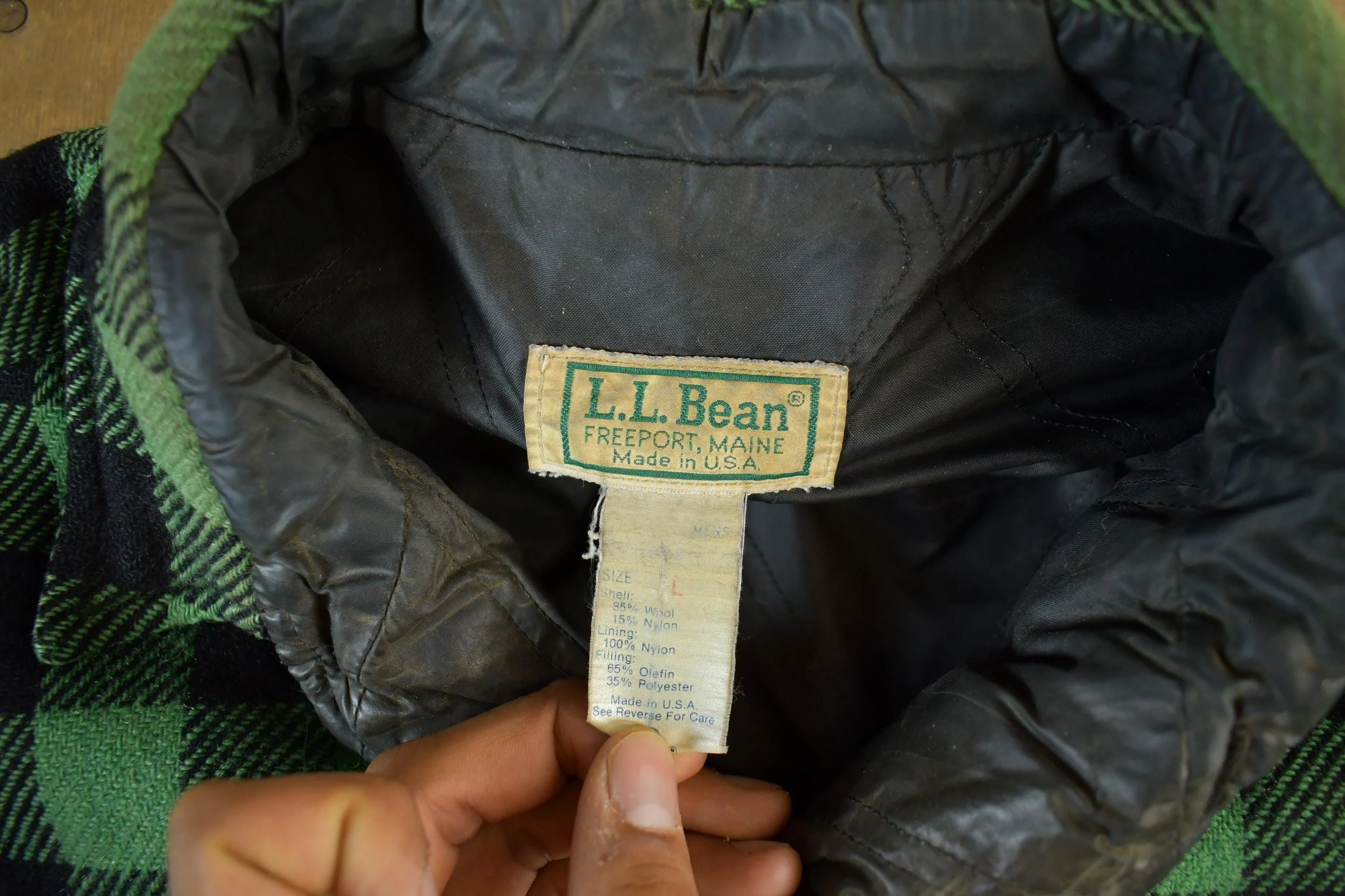 Vintage 1980s LL Bean Plaid Wool Button Up Shirt Jacket Men's Large - Image 5