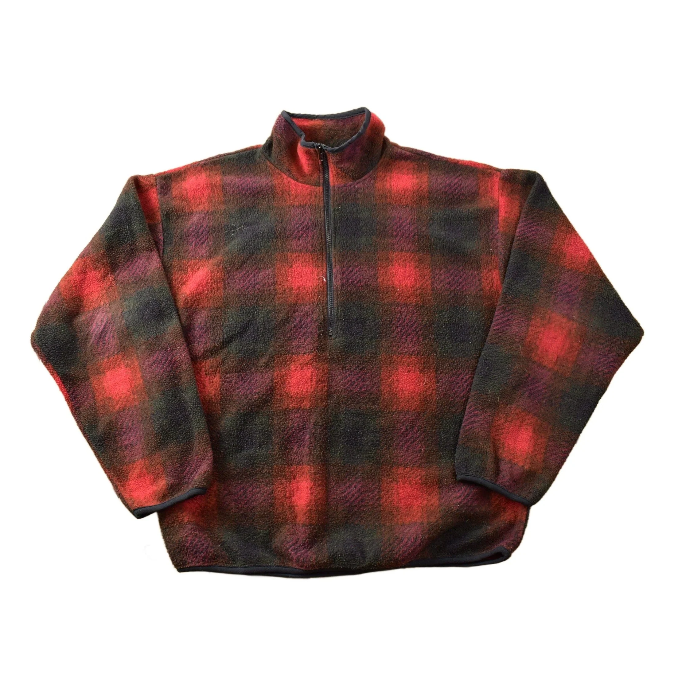 Vintage 1980s Marciano Showdow Plaid Fleece Quarter Zip Sweater Men's Large