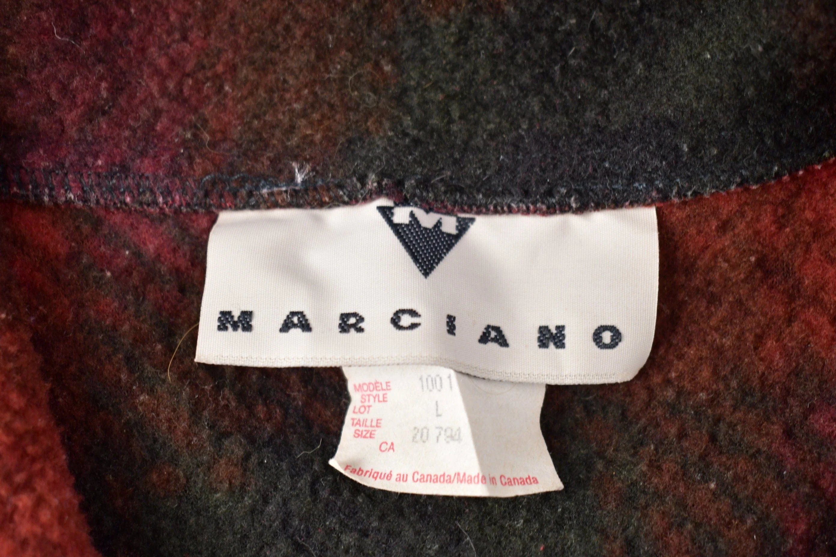 Vintage 1980s Marciano Showdow Plaid Fleece Quarter Zip Sweater Men's Large - Image 4