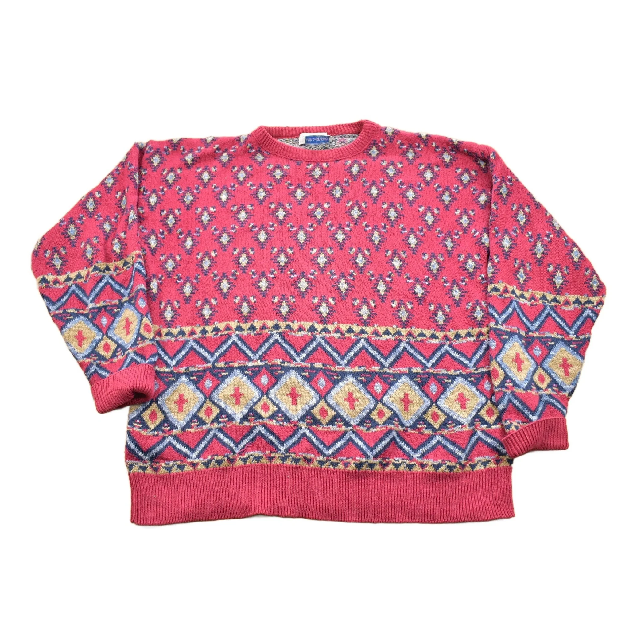 Vintage 1980s Mark Honors All Over Pattern Knitted Crewneck Sweater Men's Large