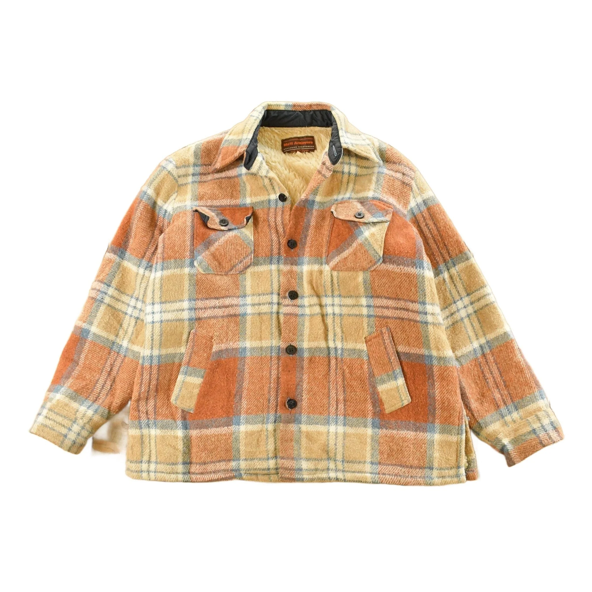 Vintage 1980s Matt Andrews Sherpa Lined Flannel Shirt Jacket Men's Large