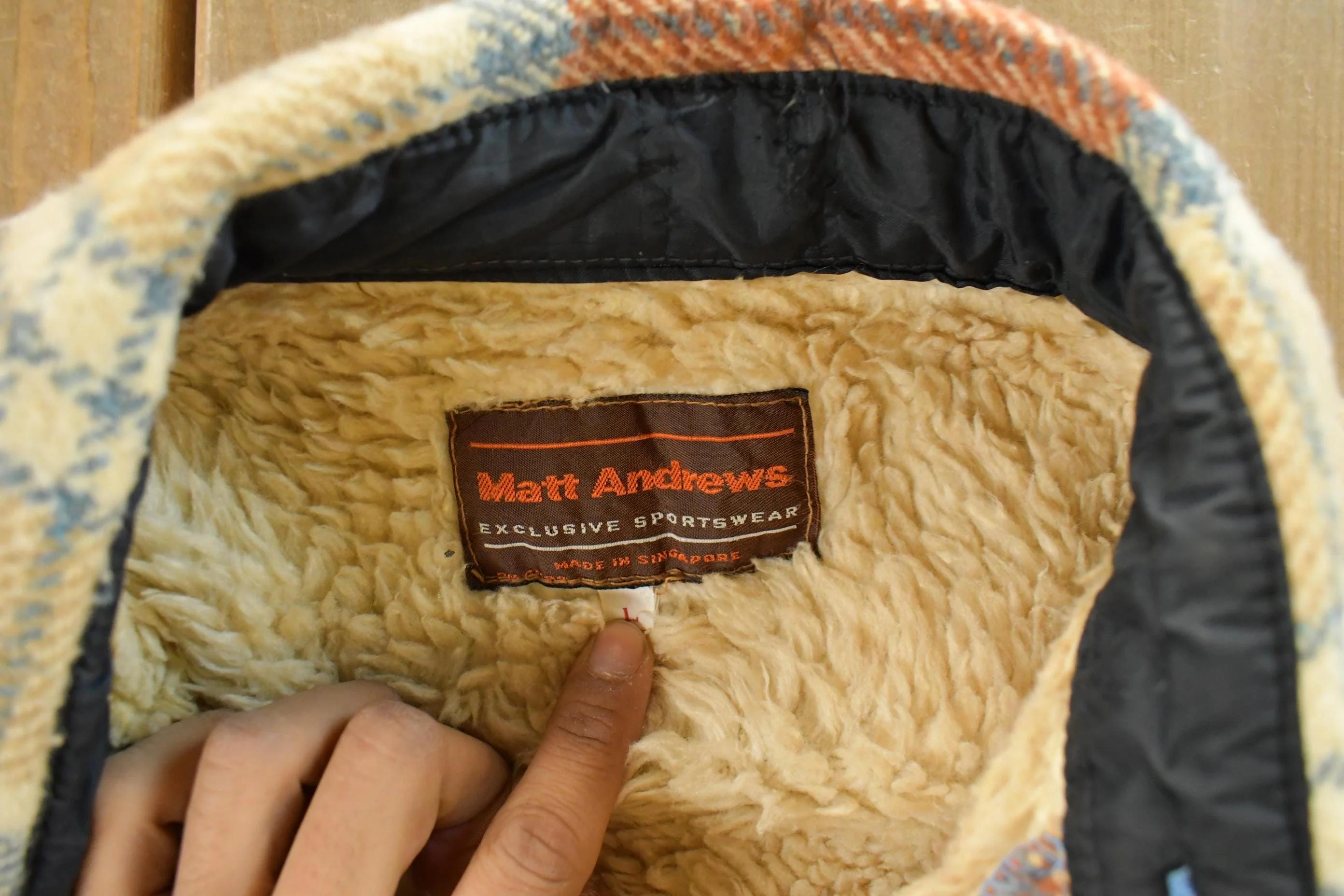Vintage 1980s Matt Andrews Sherpa Lined Flannel Shirt Jacket Men's Large - Image 5