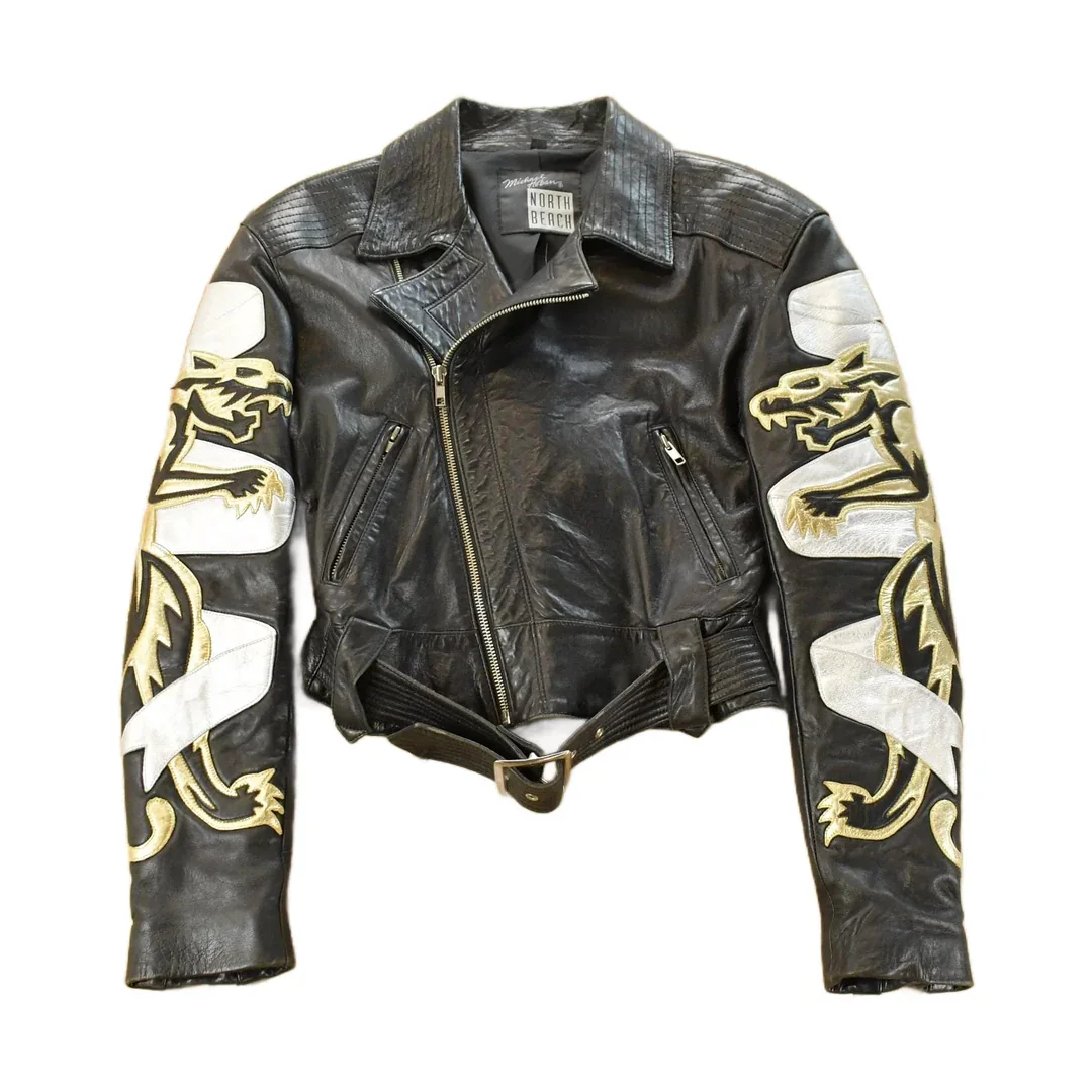 Vintage 1980s Michael Hoban North Beach Motorcycle Leather Jacket Women's XS-S