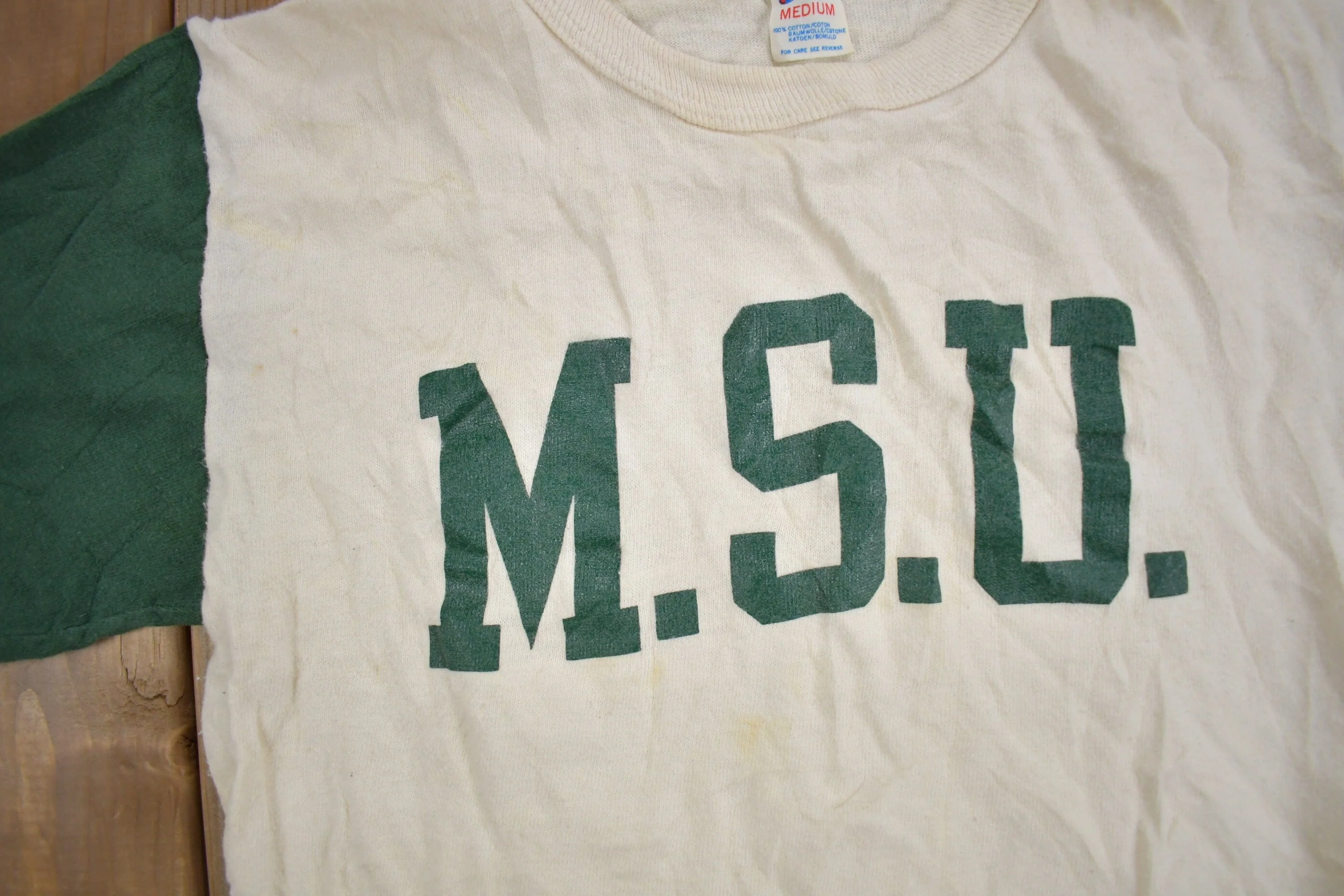Vintage 1980s Michigan State University Collegiate Champion Raglan Shirt Men's XS - Image 3