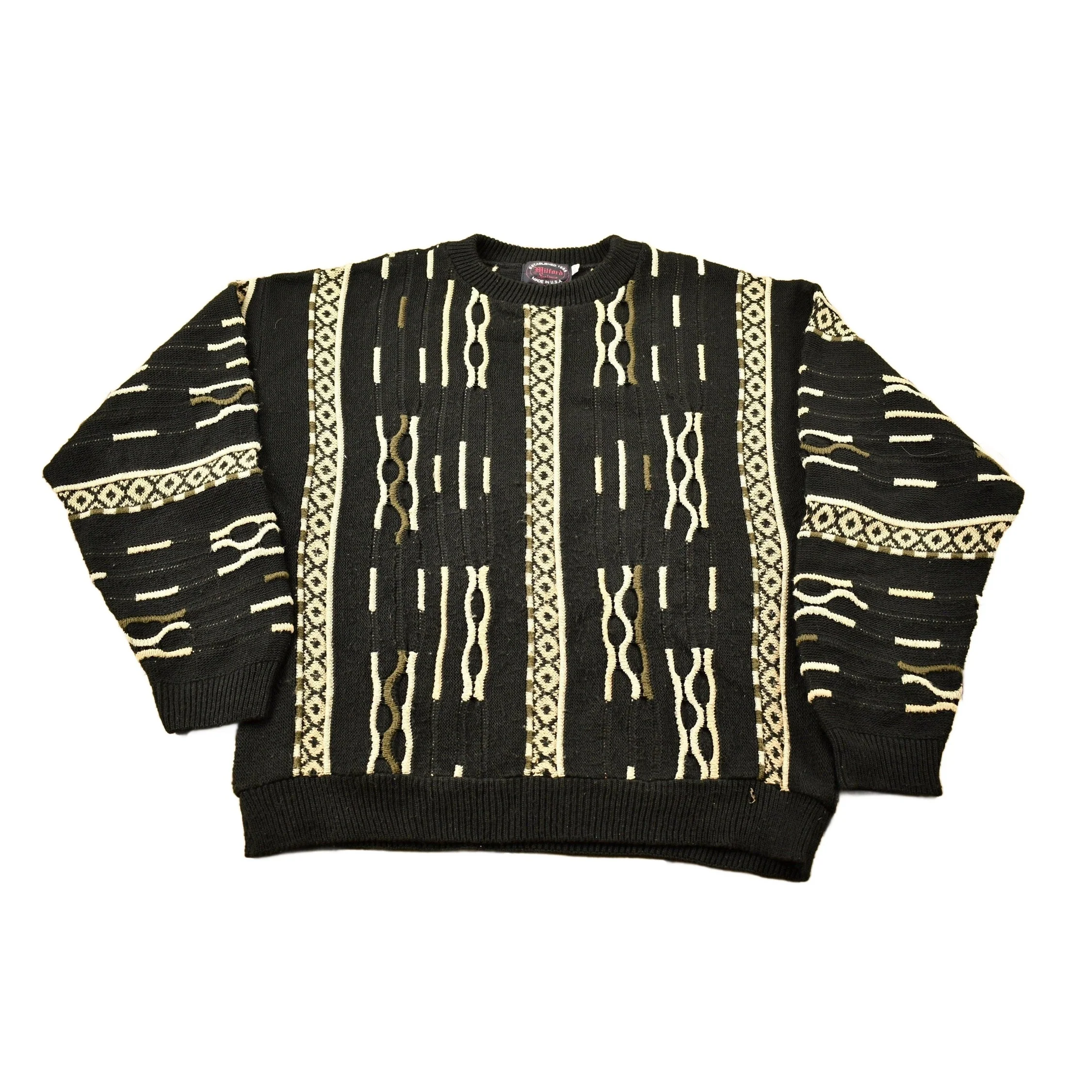 Vintage 1980s Milford Sportswear 3D Cable Knit Crewneck Sweater Men's Large