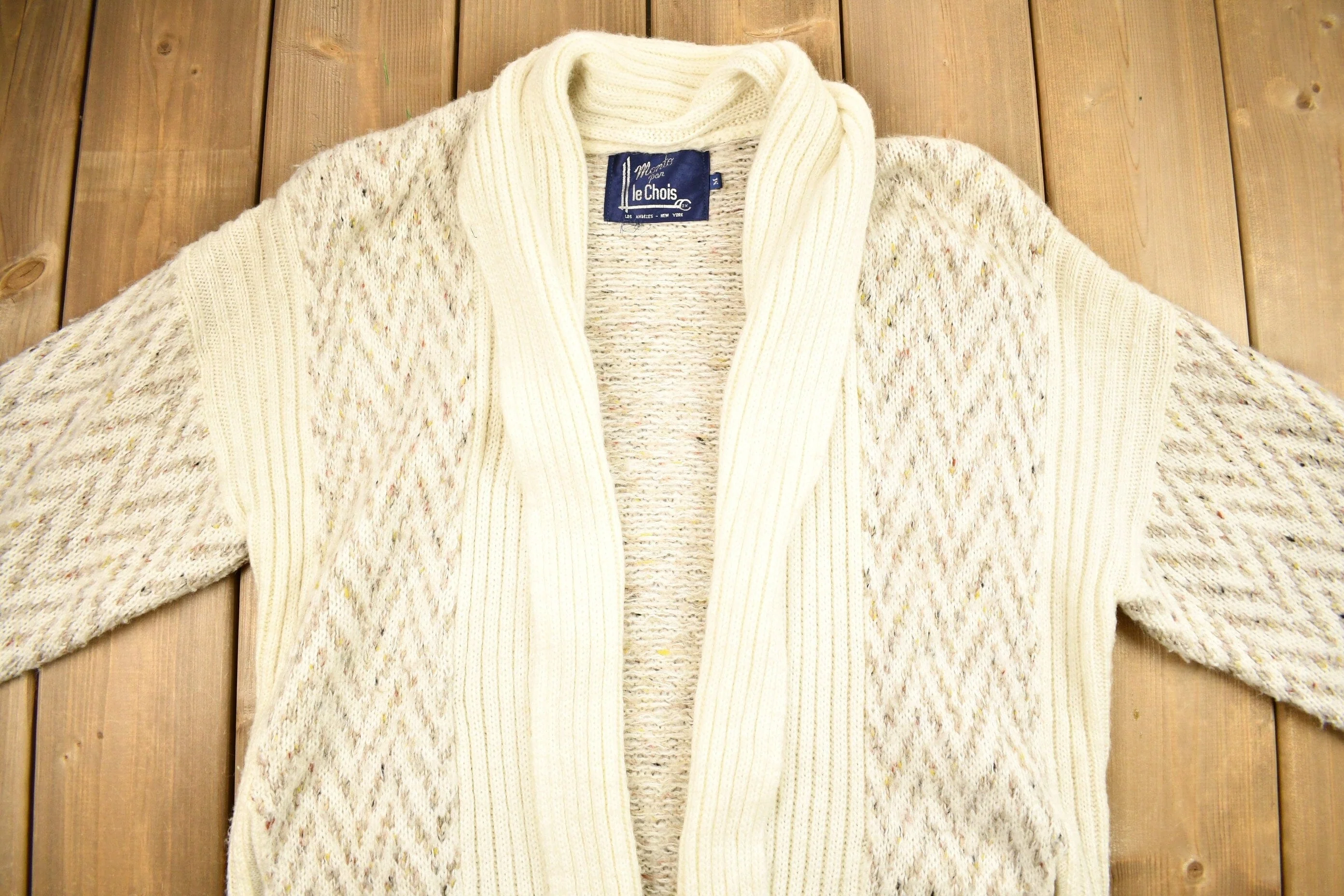 Vintage 1980s Monto Pan Le Chois Long Shall Cardigan Sweater Men's Medium - Image 3