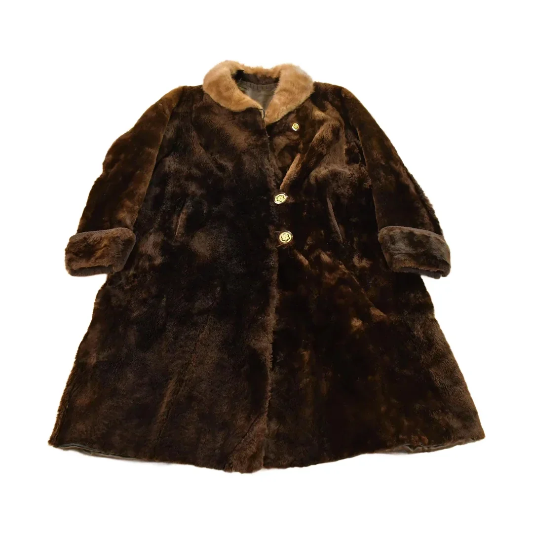 Vintage 1980s Mouton Fur Coat Adult Large Men's Large