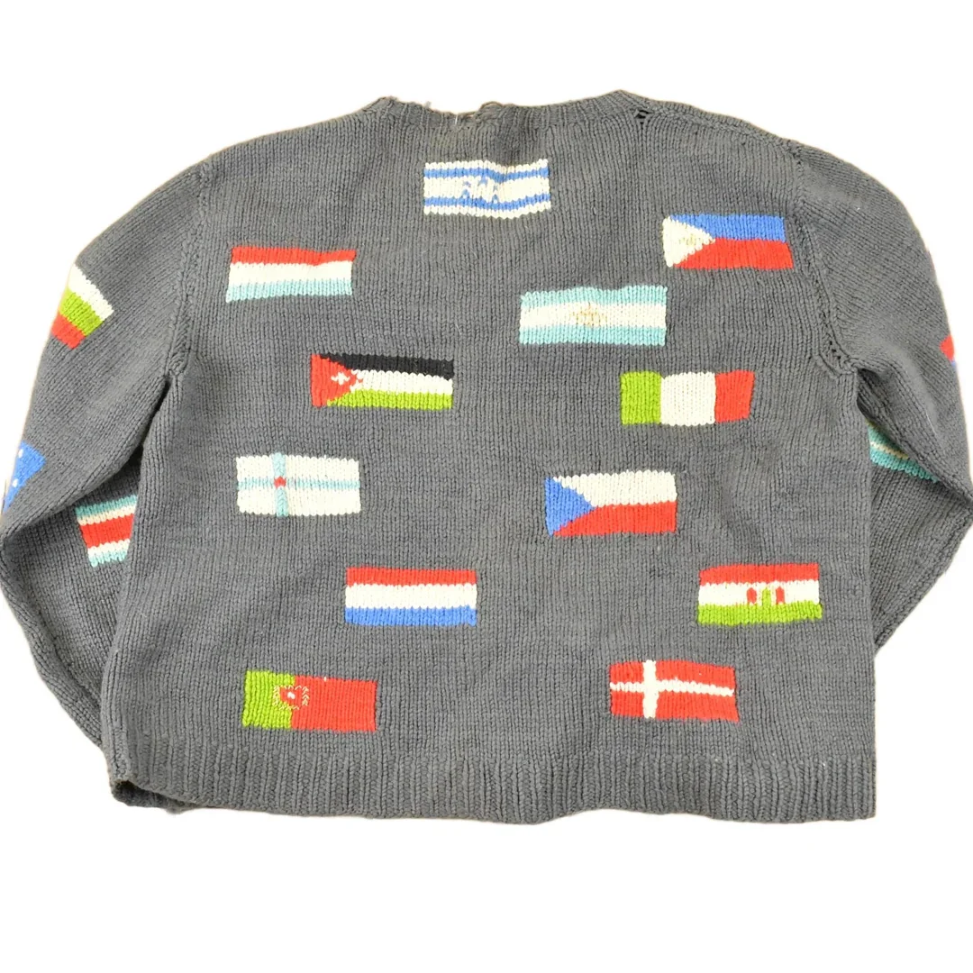 Vintage 1980s Multi Flag Abstract Knit Cardigan Sweater Men's M - Image 2