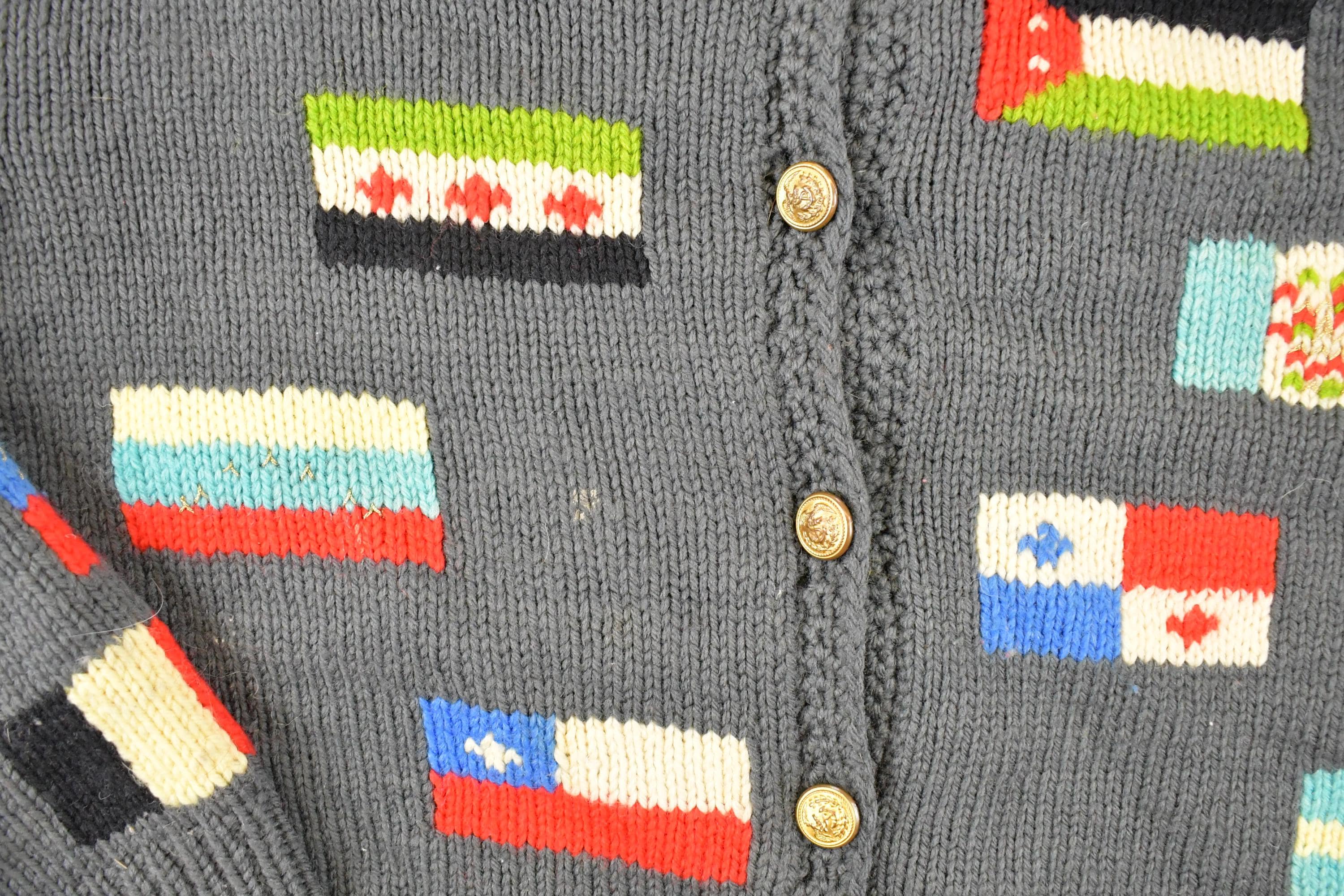 Vintage 1980s Multi Flag Abstract Knit Cardigan Sweater Men's M - Image 3