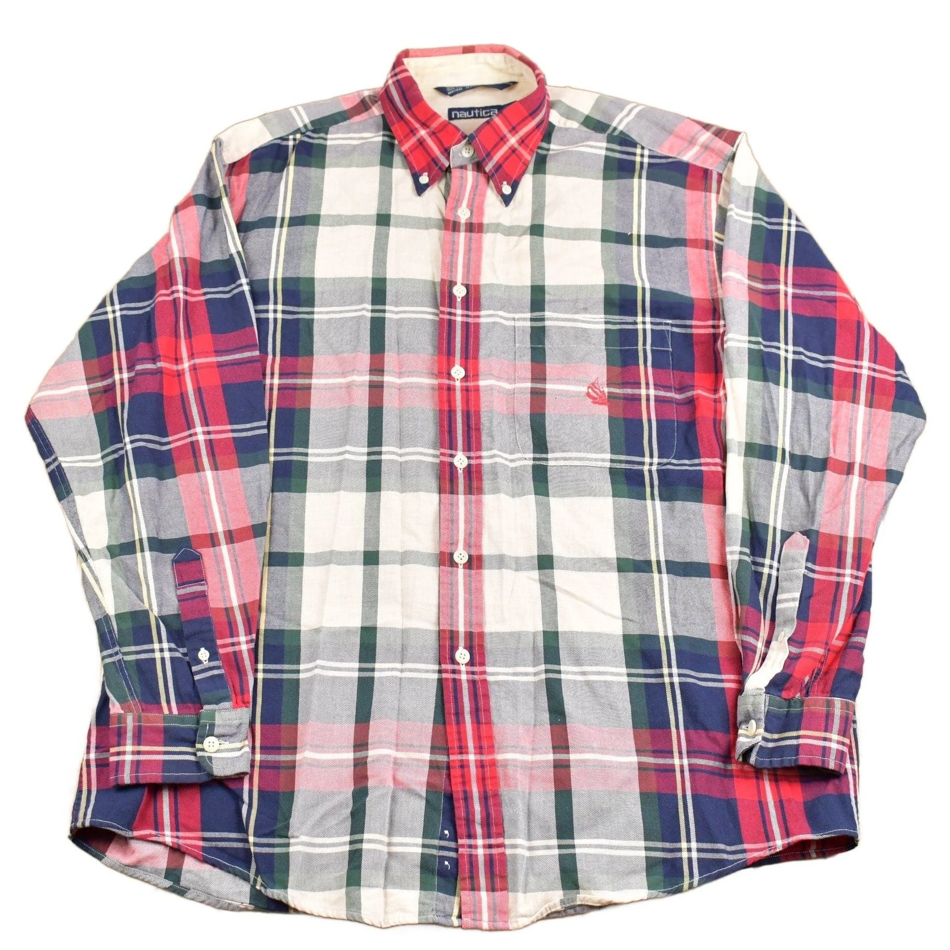 Vintage 1980s Nautica Plaid Button Up Shirt Men's XL
