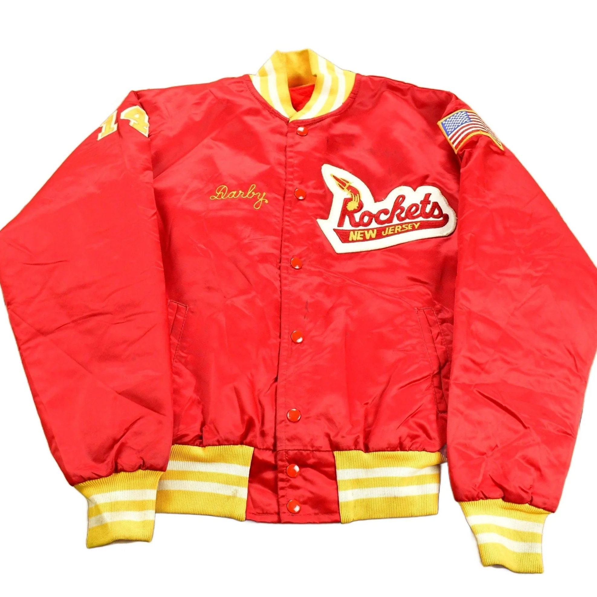 Vintage 1980s New Jersey Rockets Fleece Lined Satin Jacket Men's S