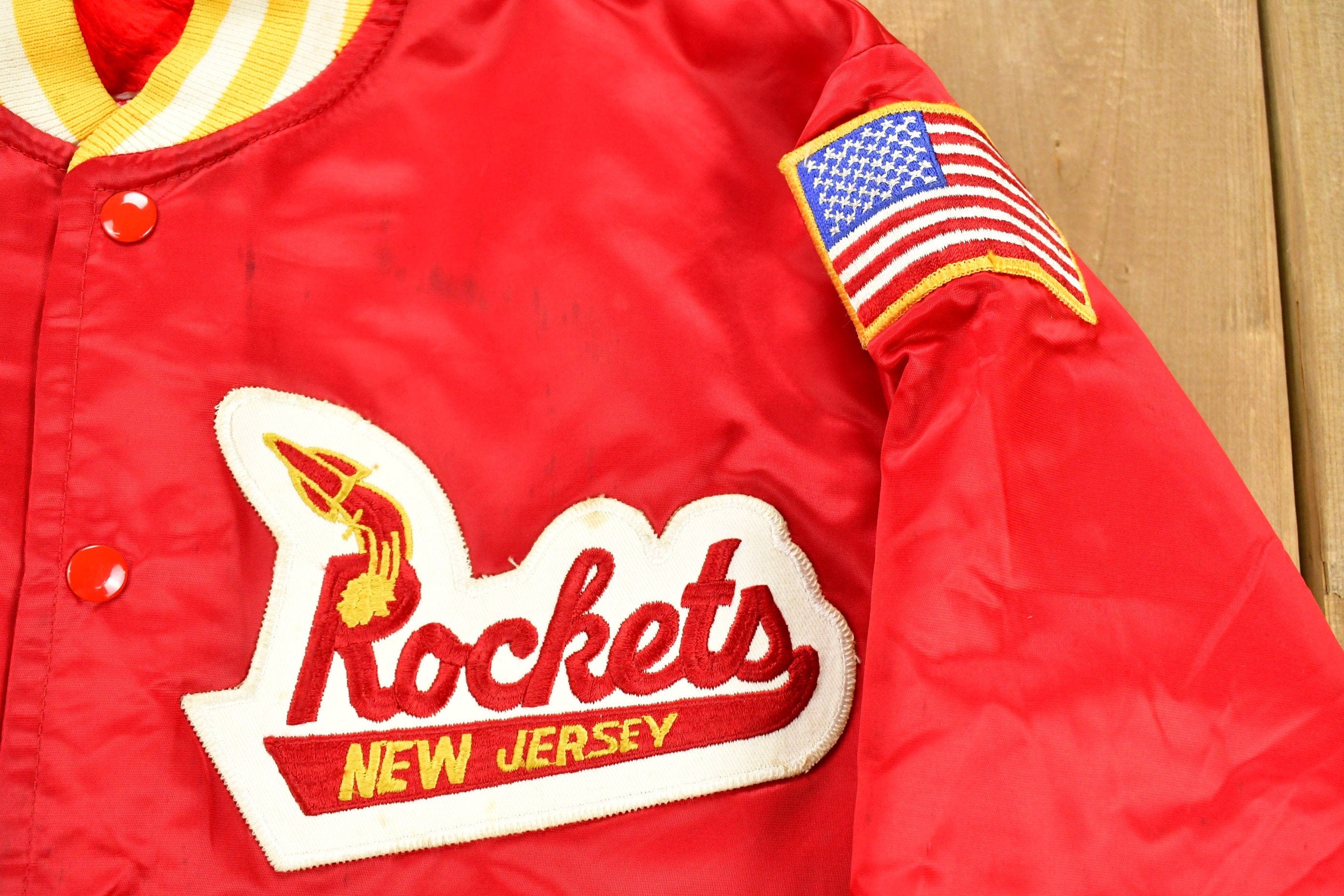 Vintage 1980s New Jersey Rockets Fleece Lined Satin Jacket Men's S - Image 4