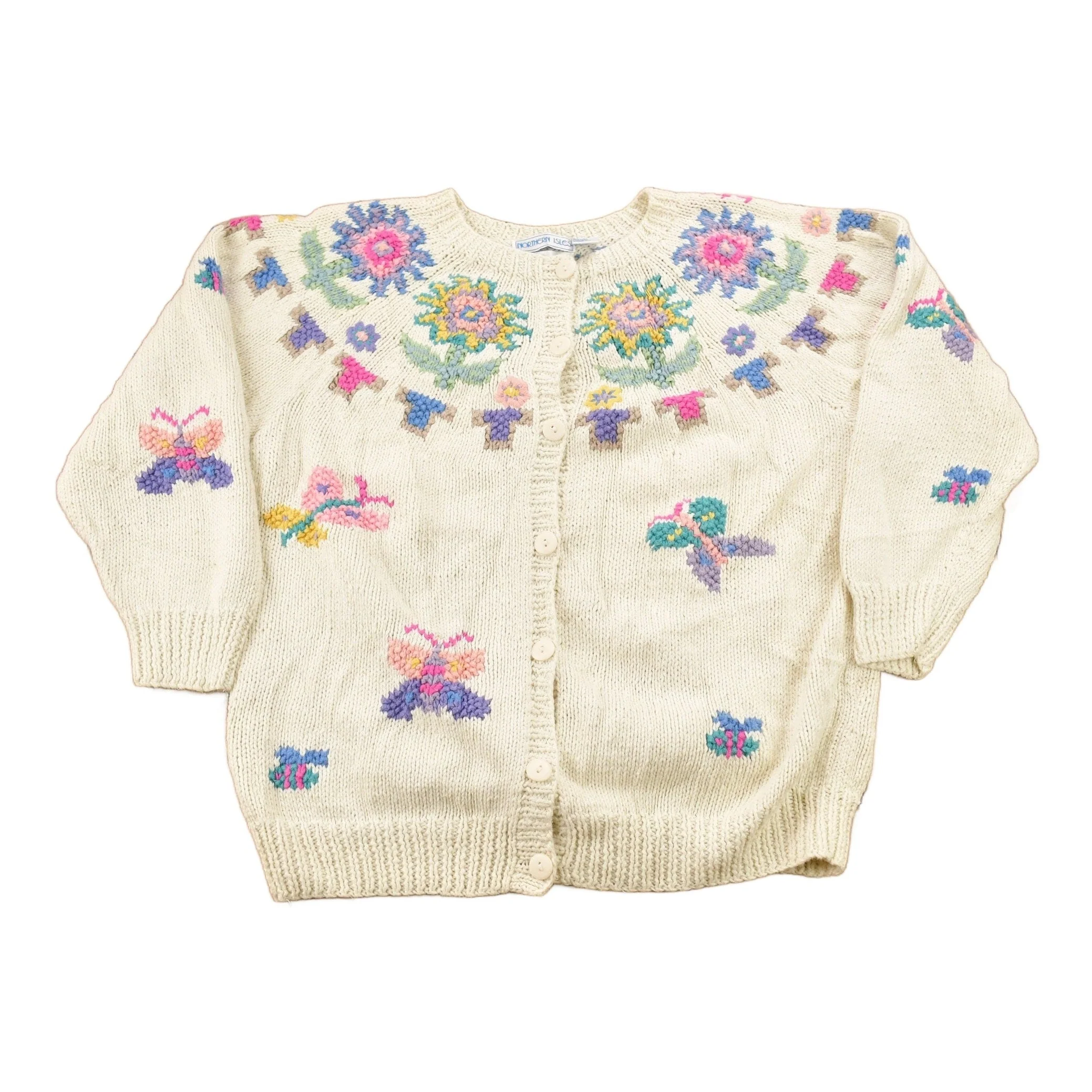Vintage 1980s Northern Isles Hand Knit Cardigan Sweater Women's M