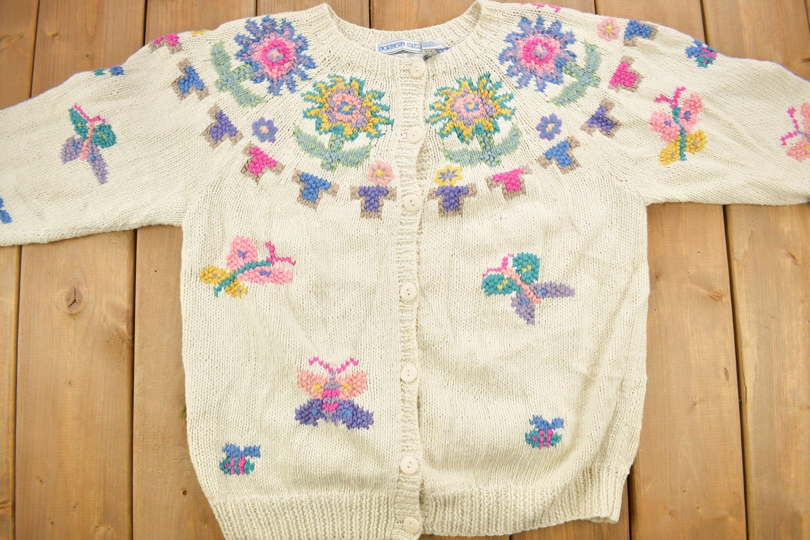 Vintage 1980s Northern Isles Hand Knit Cardigan Sweater Women's M - Image 3