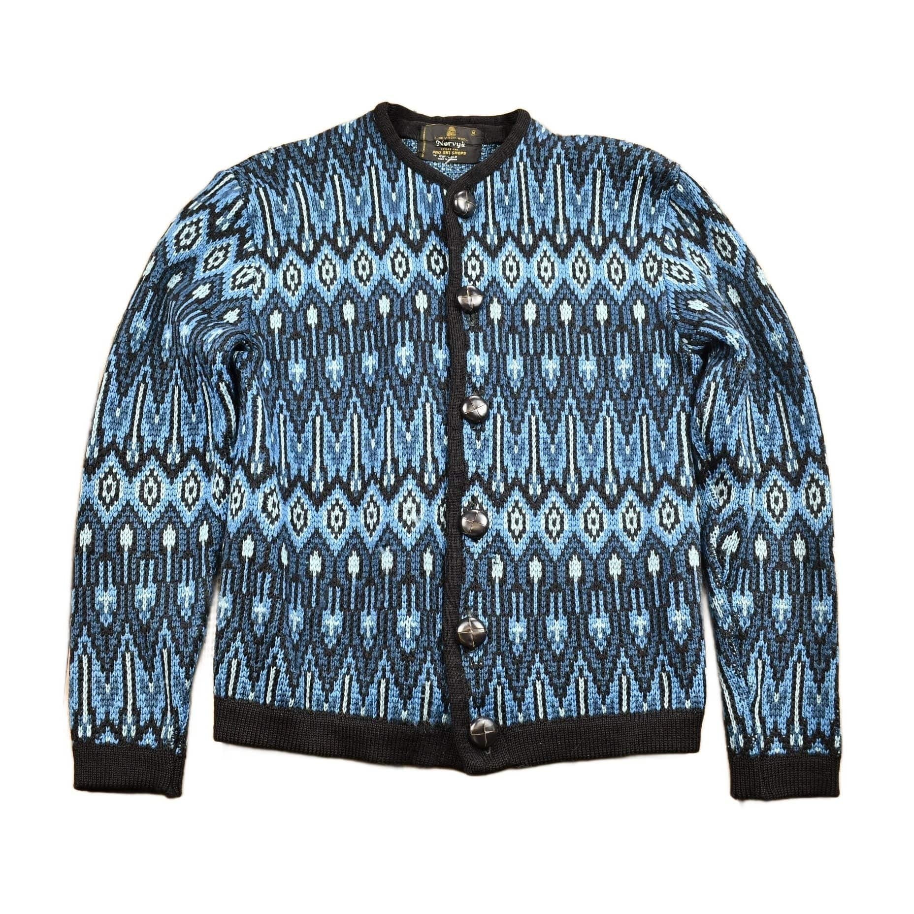 Vintage 1980s Norvyk Pure Wool Cardigan Sweater Diamond Pattern Women's S