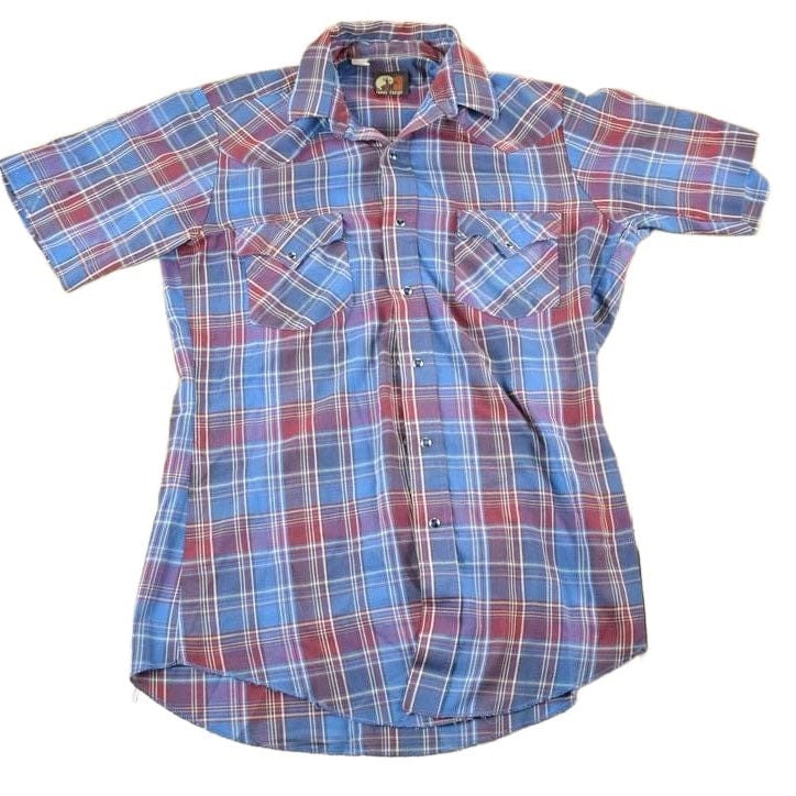 Vintage 1980s Open Range Plaid Western Cowboy Button Up Shirt Men's Large