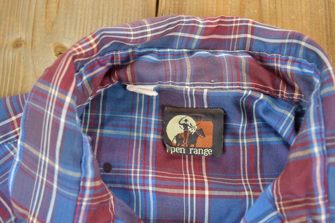 Vintage 1980s Open Range Plaid Western Cowboy Button Up Shirt Men's Large - Image 3