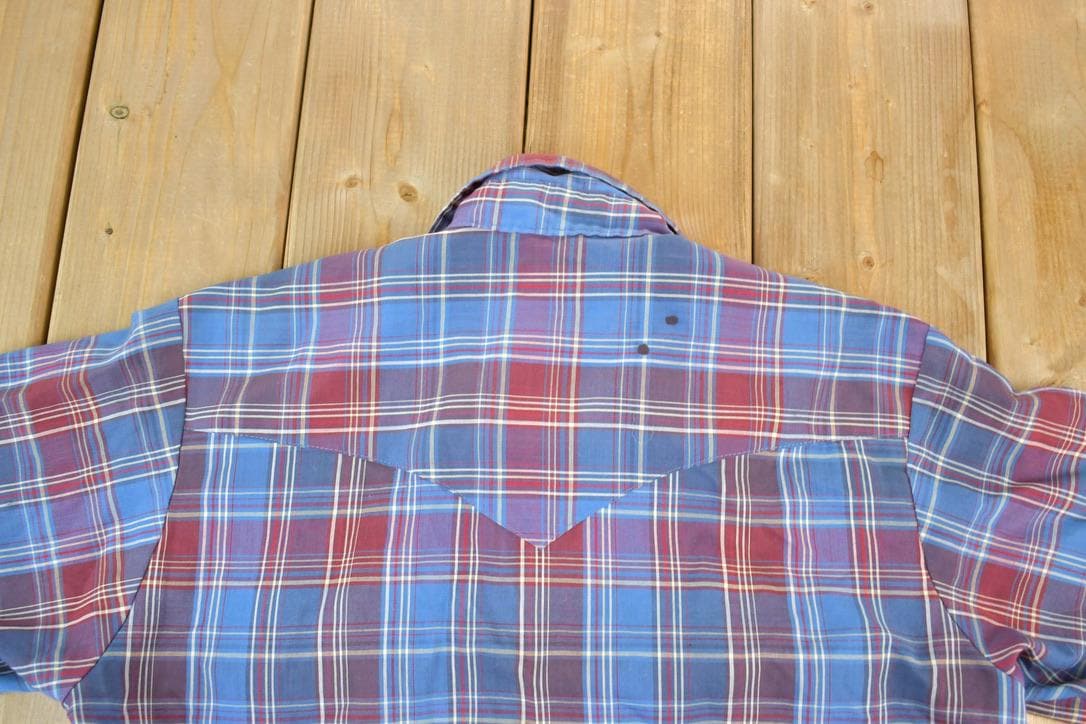 Vintage 1980s Open Range Plaid Western Cowboy Button Up Shirt Men's Large - Image 4