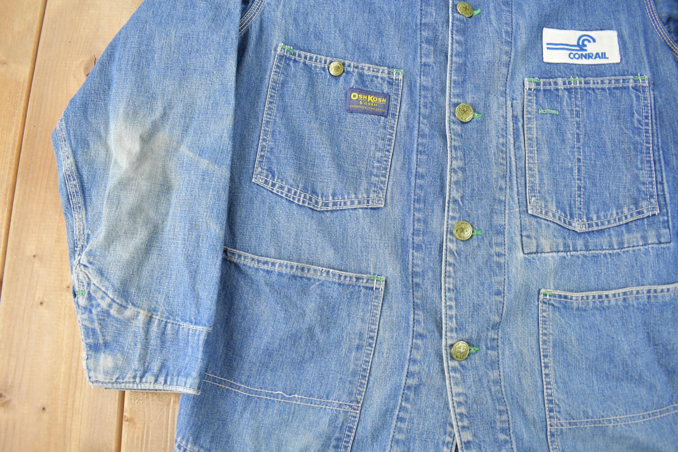 Vintage 1980s Osh Kosh B'Gosh Con Rail Patch Chore Coat Men's Medium - Image 3