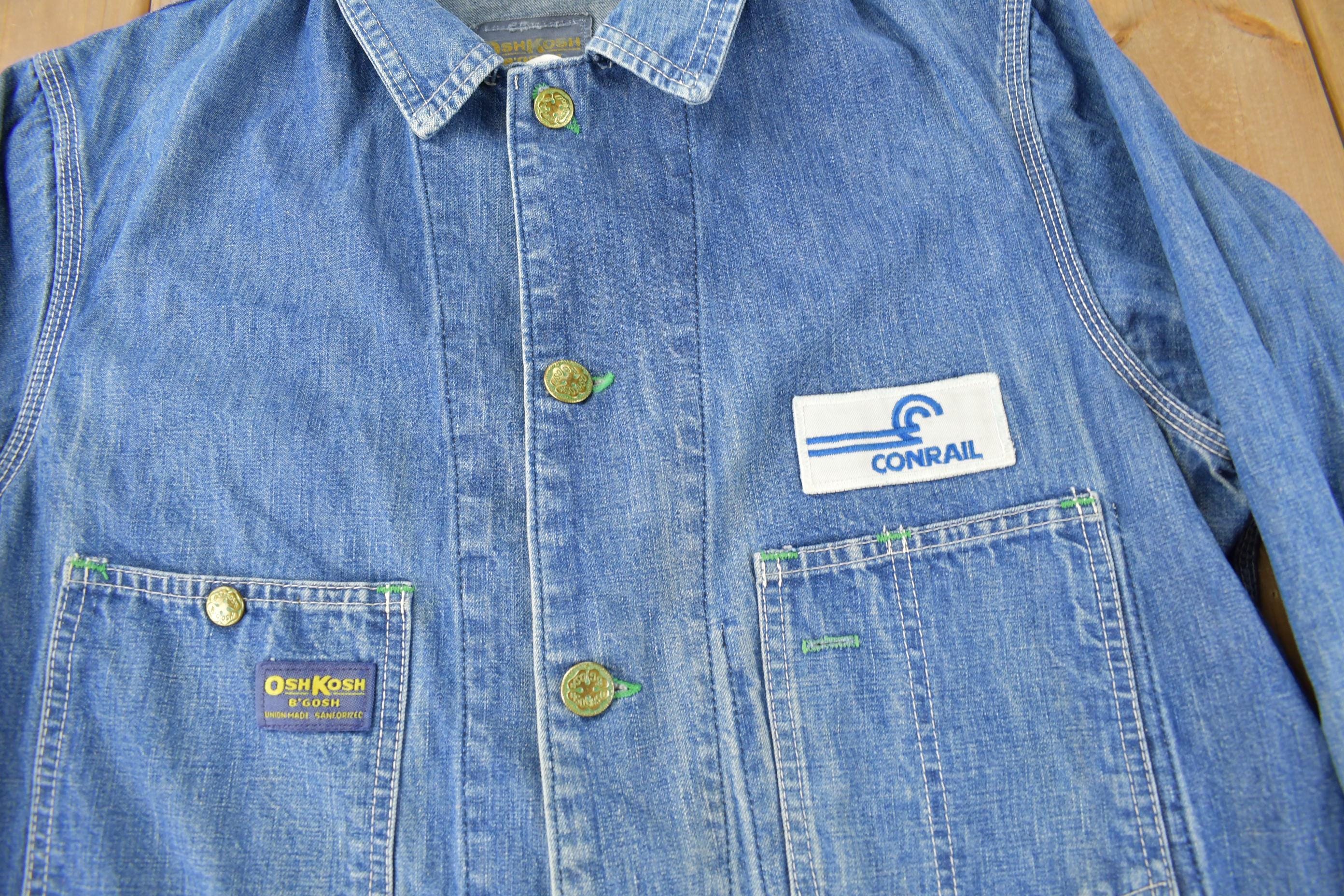 Vintage 1980s Osh Kosh B'Gosh Con Rail Patch Chore Coat Men's Medium - Image 4