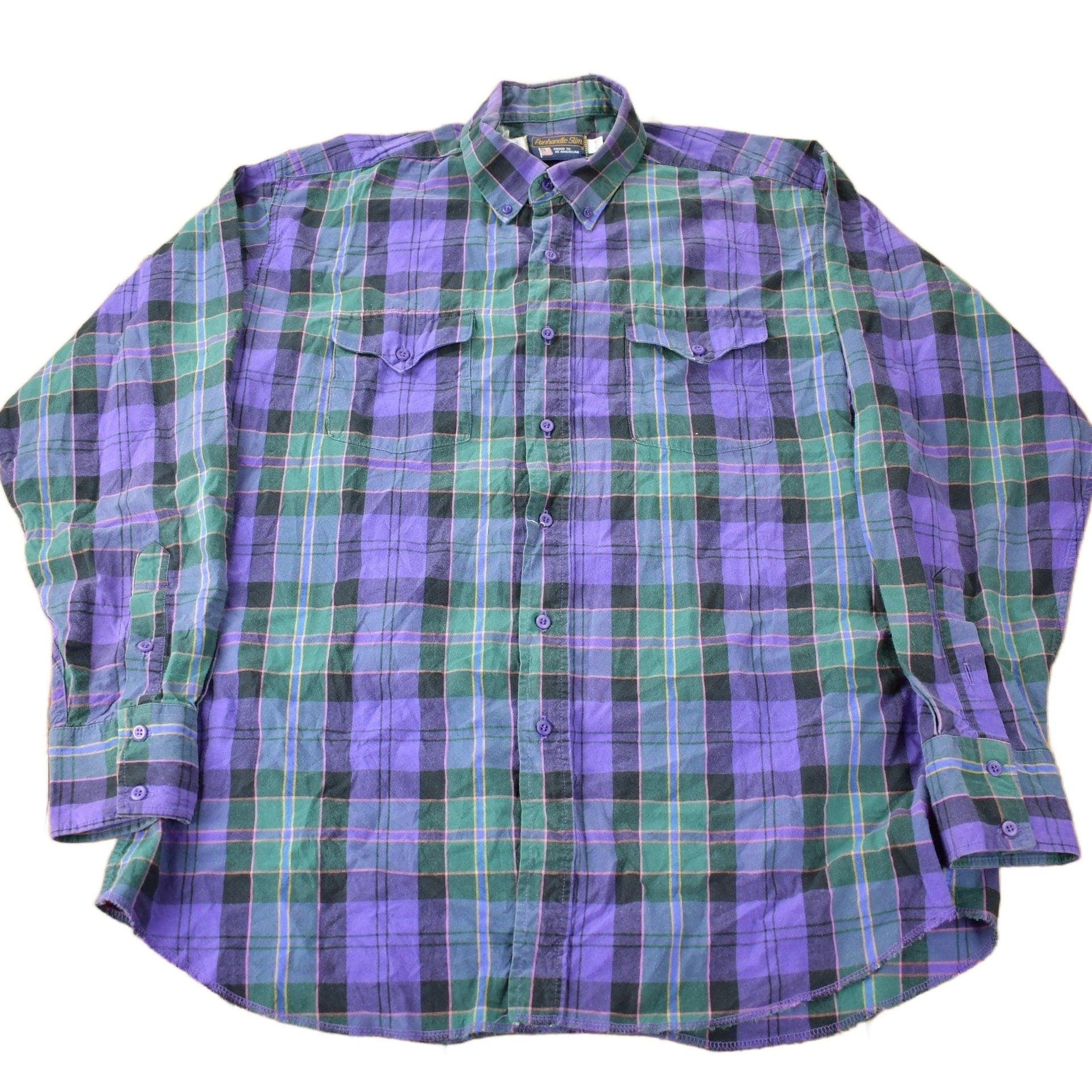 Vintage 1980s Panhandle Slim Western Style Plaid Button Up Shirt Men's XL