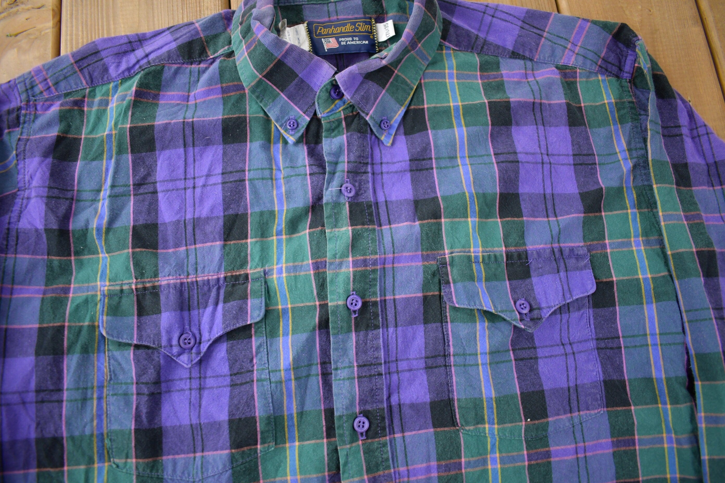 Vintage 1980s Panhandle Slim Western Style Plaid Button Up Shirt Men's XL - Image 3