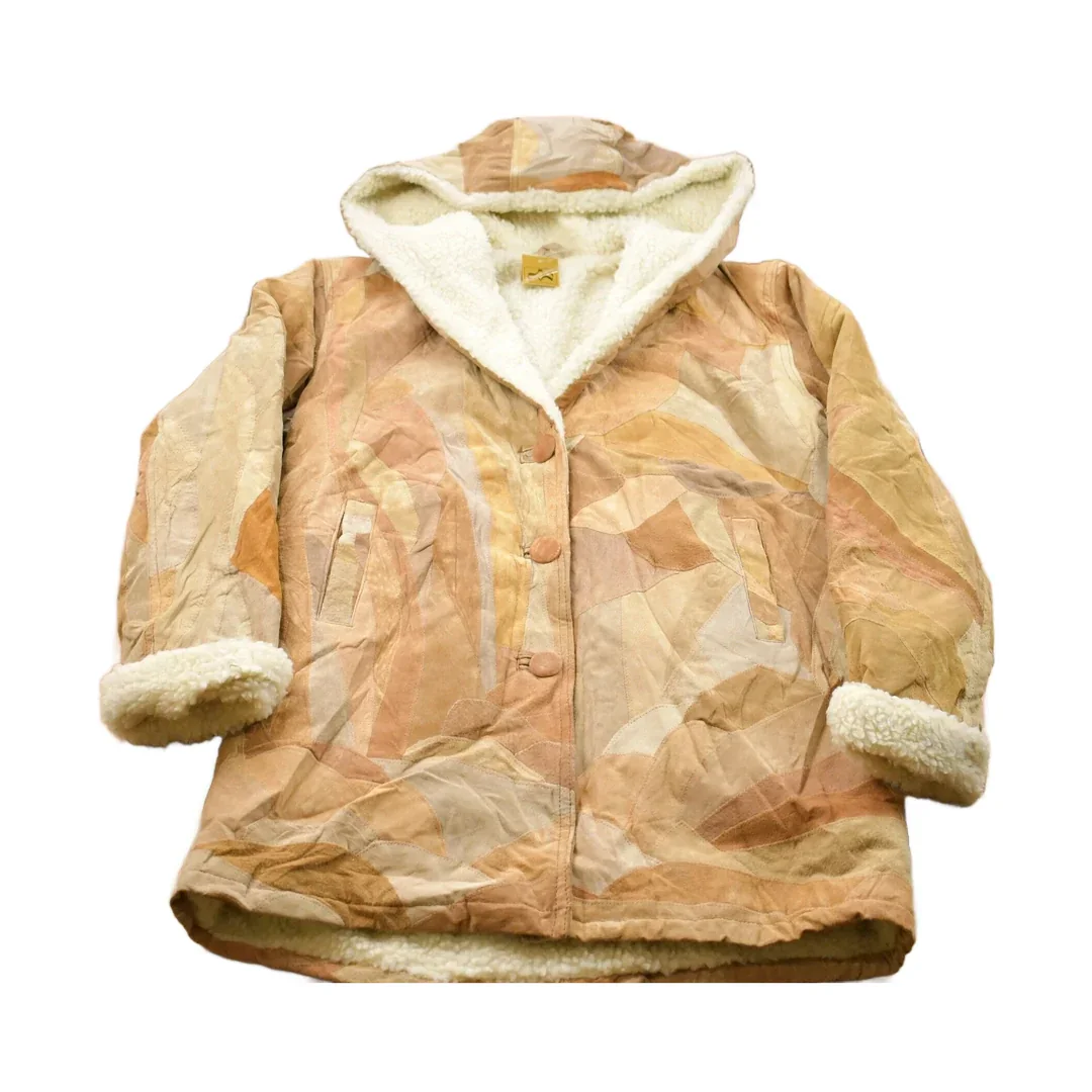 Vintage 1980s Patchwork Shearling Hooded Jacket Men's XL
