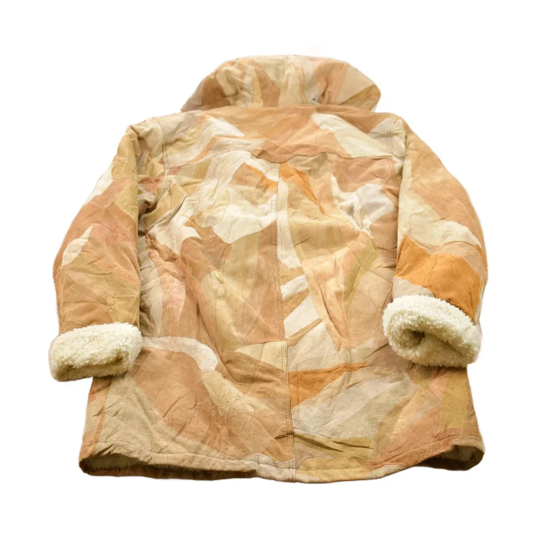 Vintage 1980s Patchwork Shearling Hooded Jacket Men's XL - Image 2
