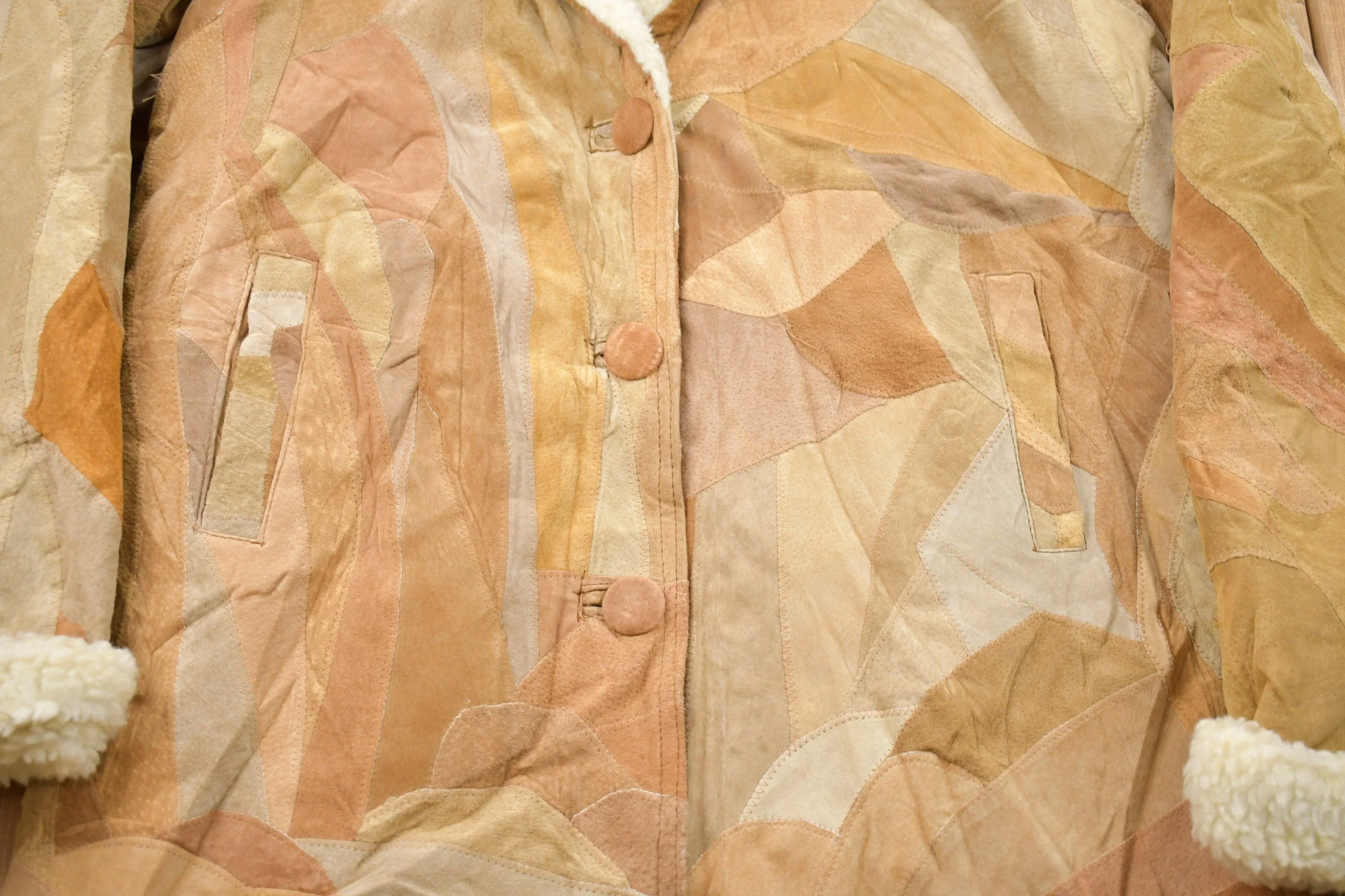 Vintage 1980s Patchwork Shearling Hooded Jacket Men's XL - Image 4