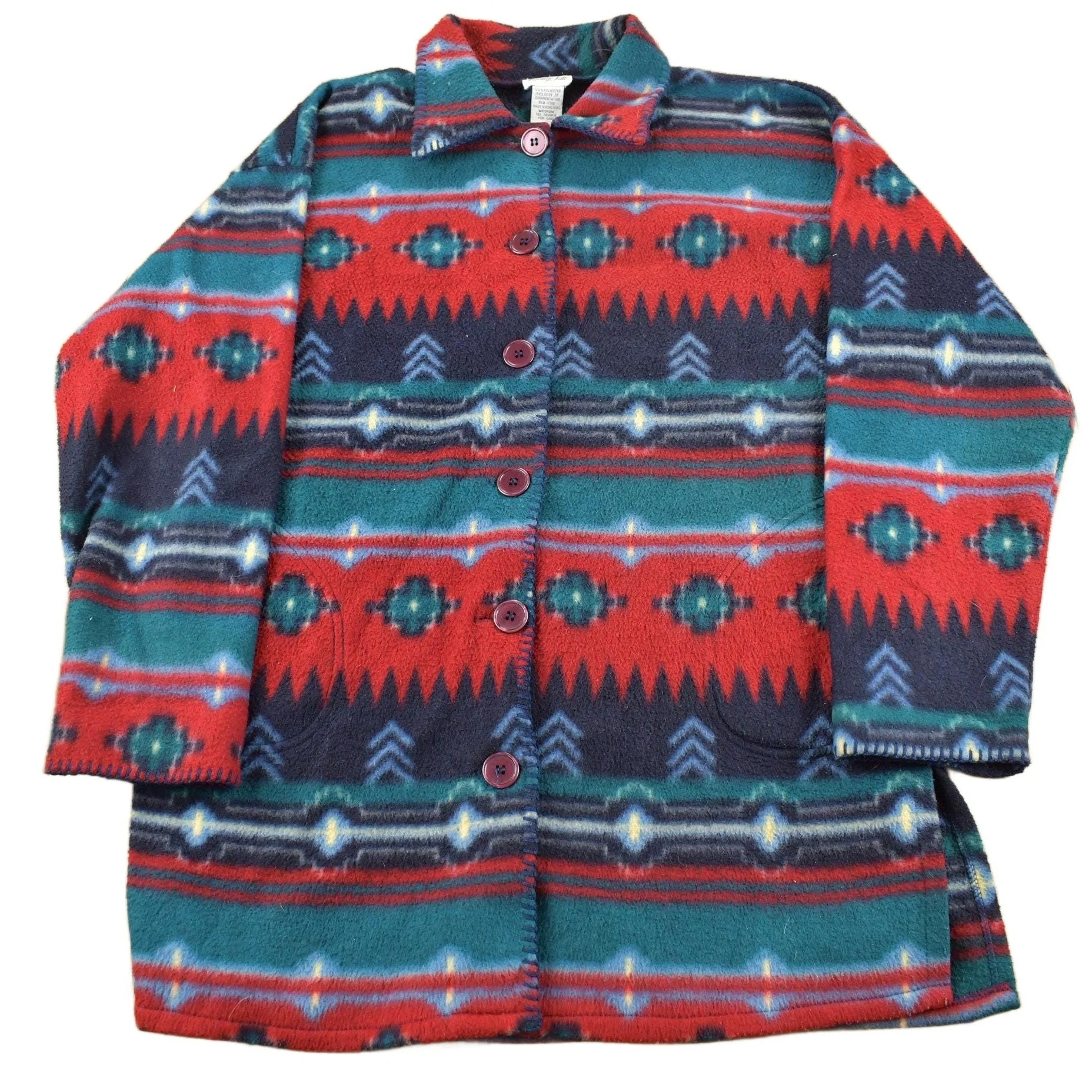 Vintage 1980s Pattern Fleece Button Up Women's M