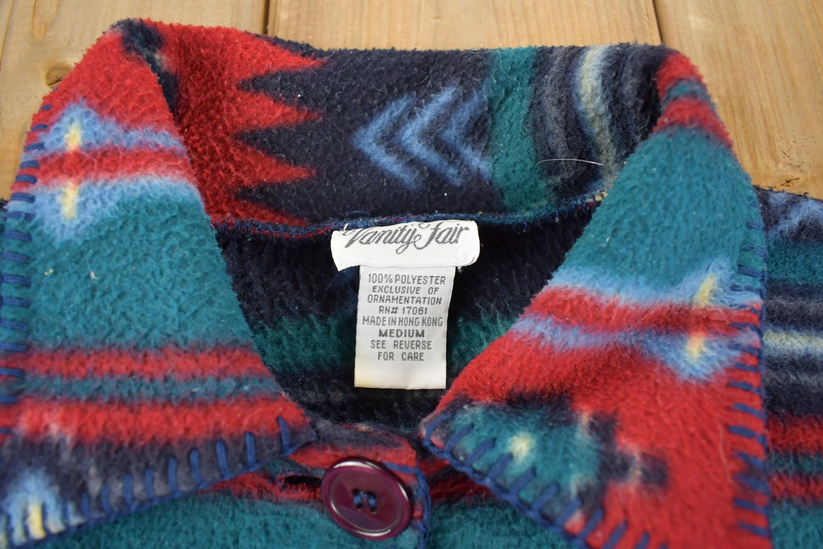 Vintage 1980s Pattern Fleece Button Up Women's M - Image 3