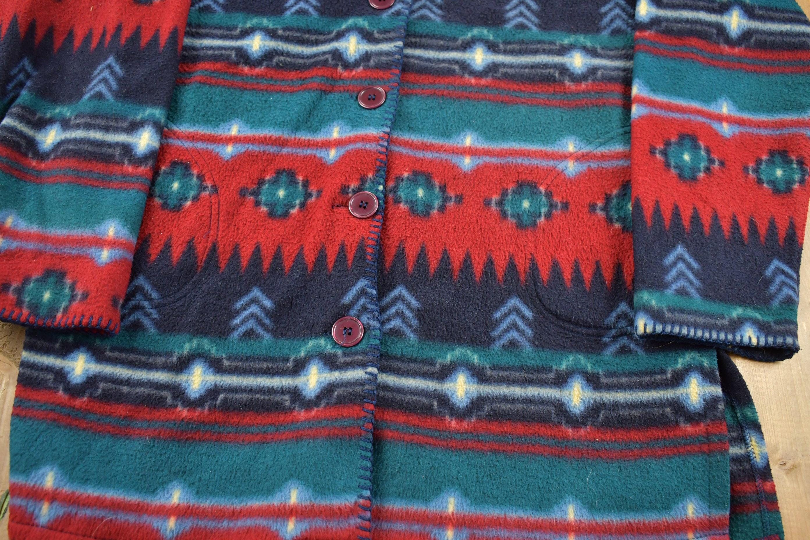 Vintage 1980s Pattern Fleece Button Up Women's M - Image 4