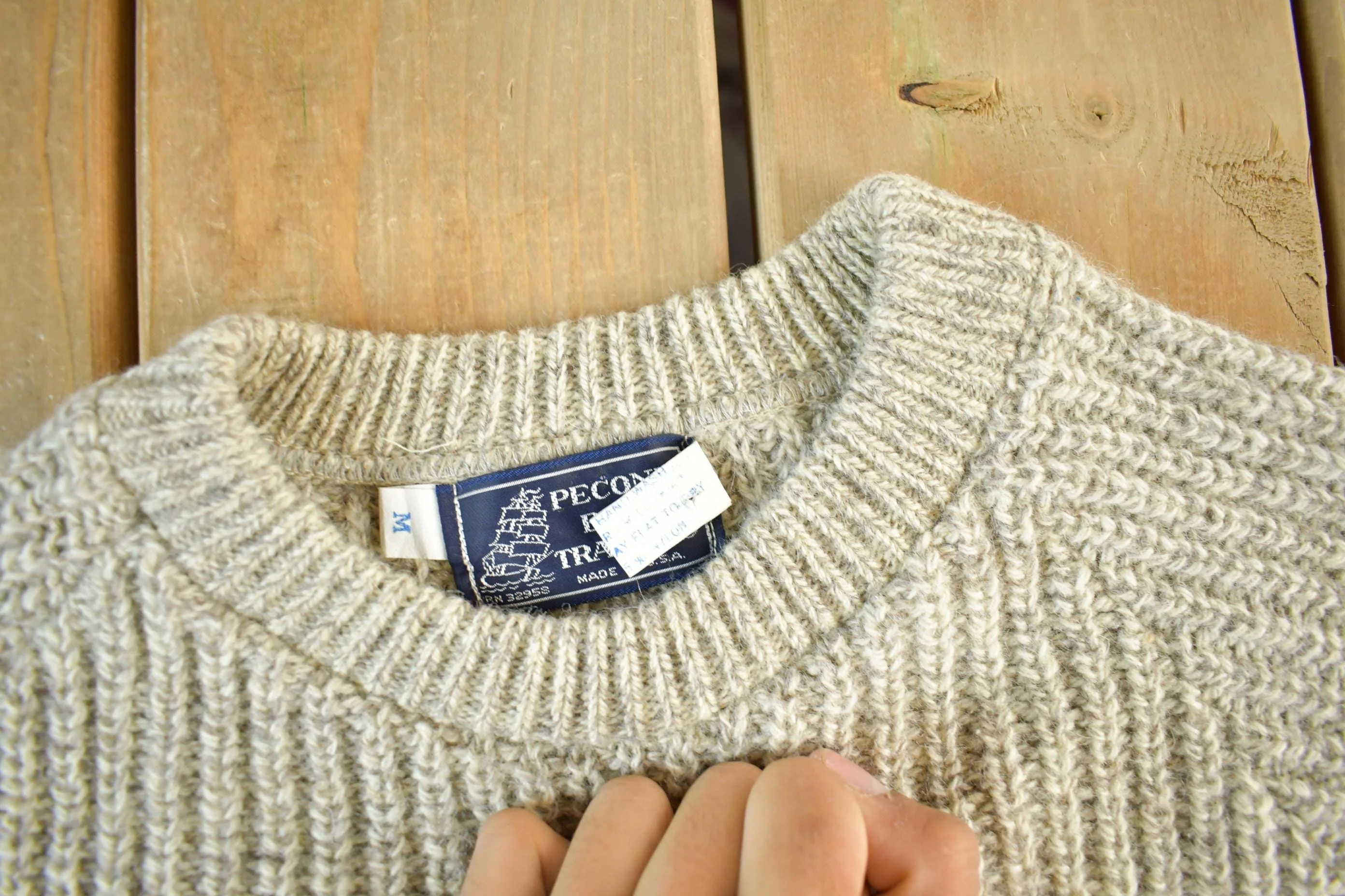 Vintage 1980s Peconic Bay Traders Fisherman Ribbed Wool Knit Sweater Men's Small - Image 5