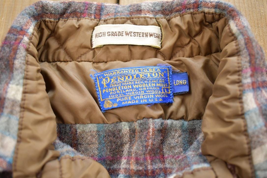 Vintage 1980s Pendleton Wool High Grade Western Wear Flannel Shirt Men's Large - Image 3
