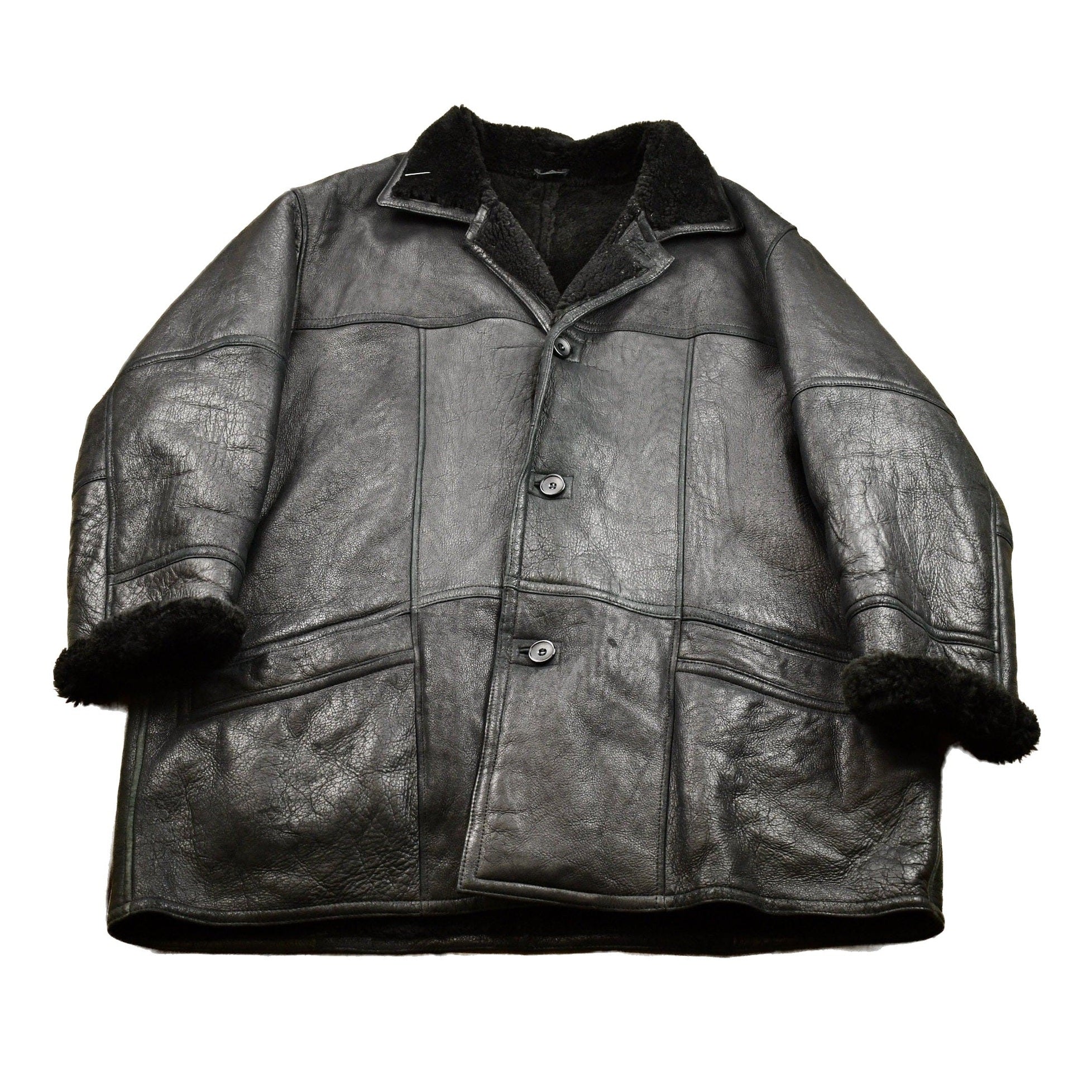 Vintage 1980s Pronto Uomo Leathers Oversized Leather Fleece Lined Jacket Men's 3XL