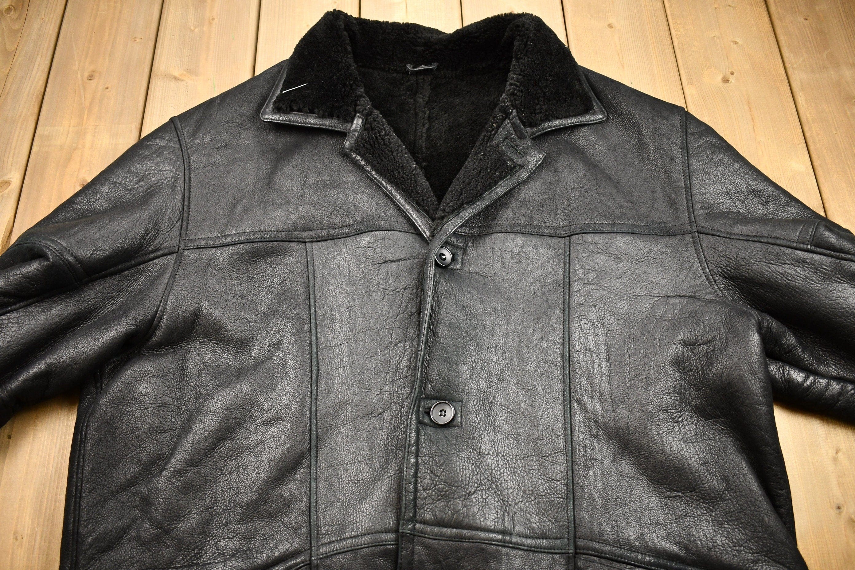 Vintage 1980s Pronto Uomo Leathers Oversized Leather Fleece Lined Jacket Men's 3XL - Image 3