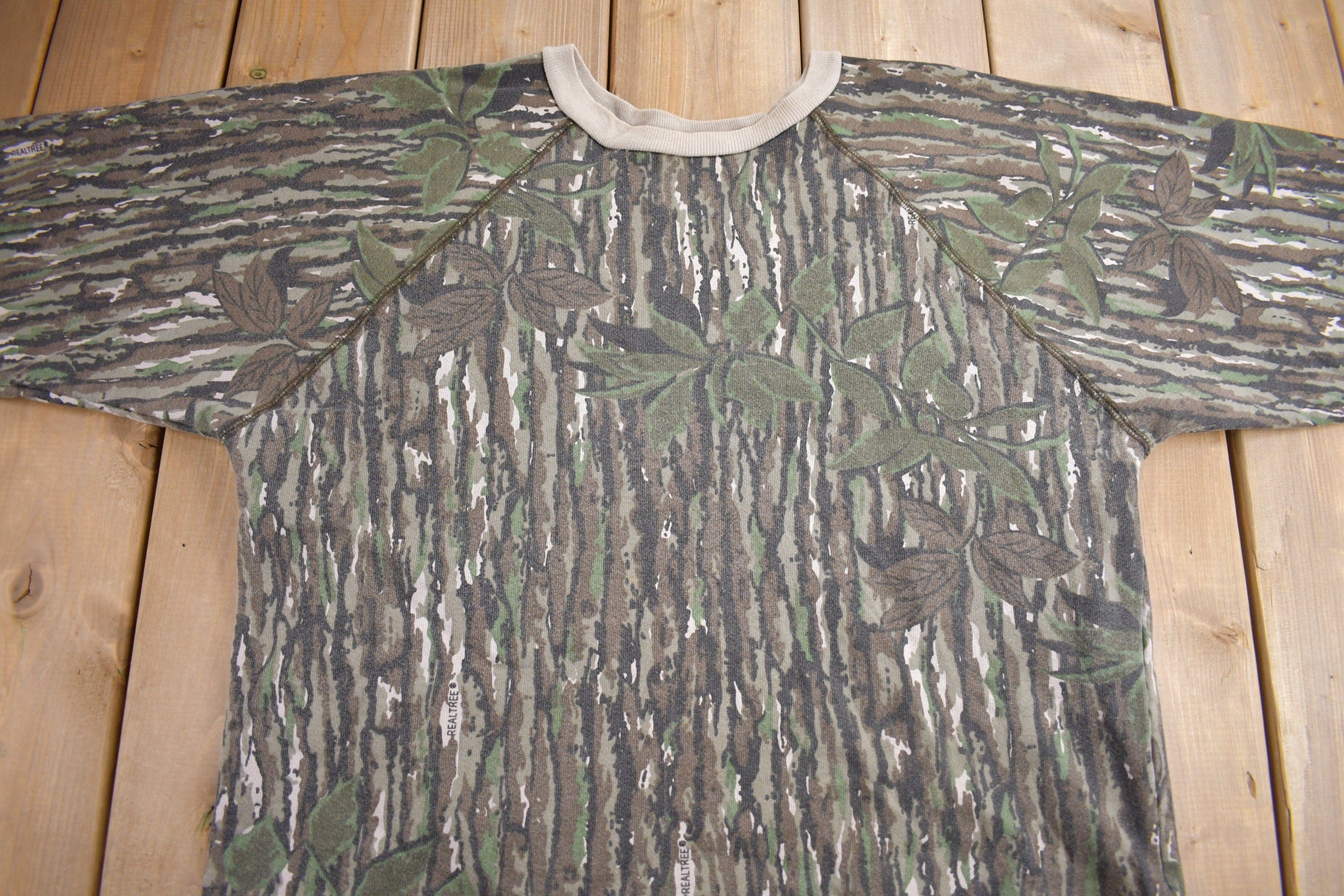 Vintage 1980s Real Tree Bark Camo Crewneck Sweatshirt Men's Medium - Image 3