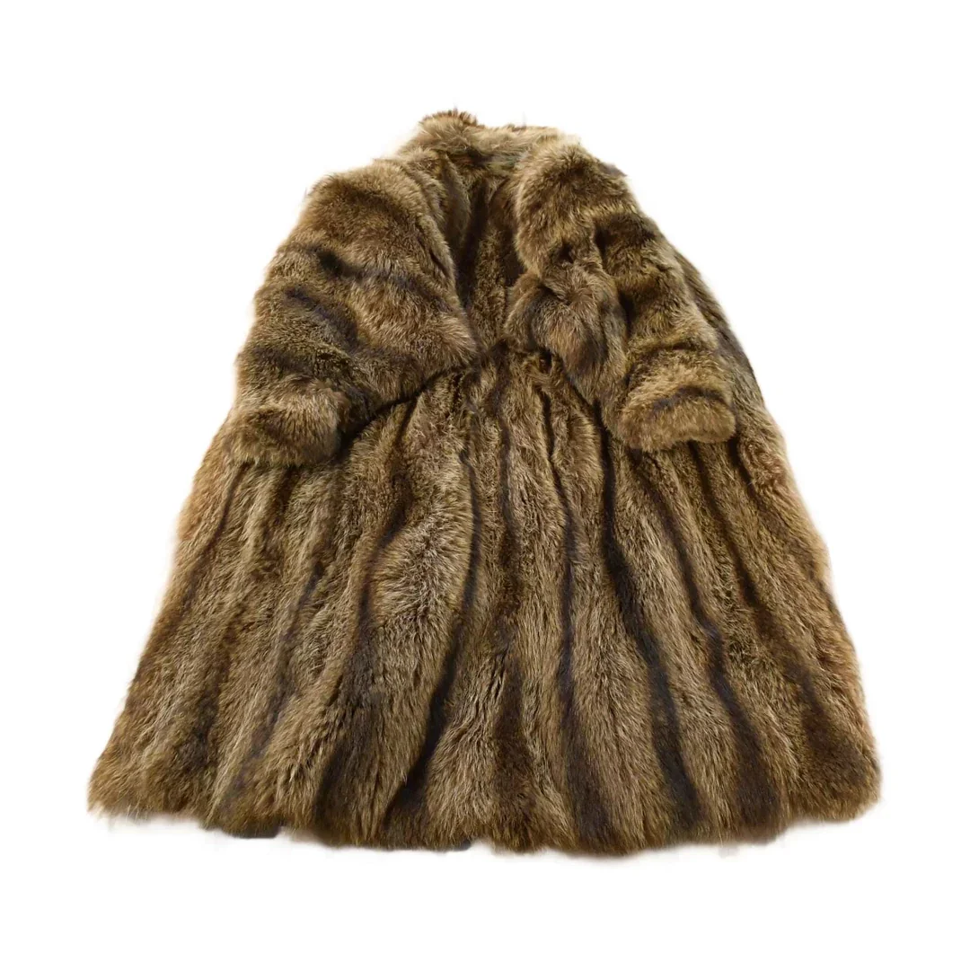 Vintage 1980s Ricky & Ingo Full Length Brown Raccoon Fur Coat Adult M Men's Medium - Image 2